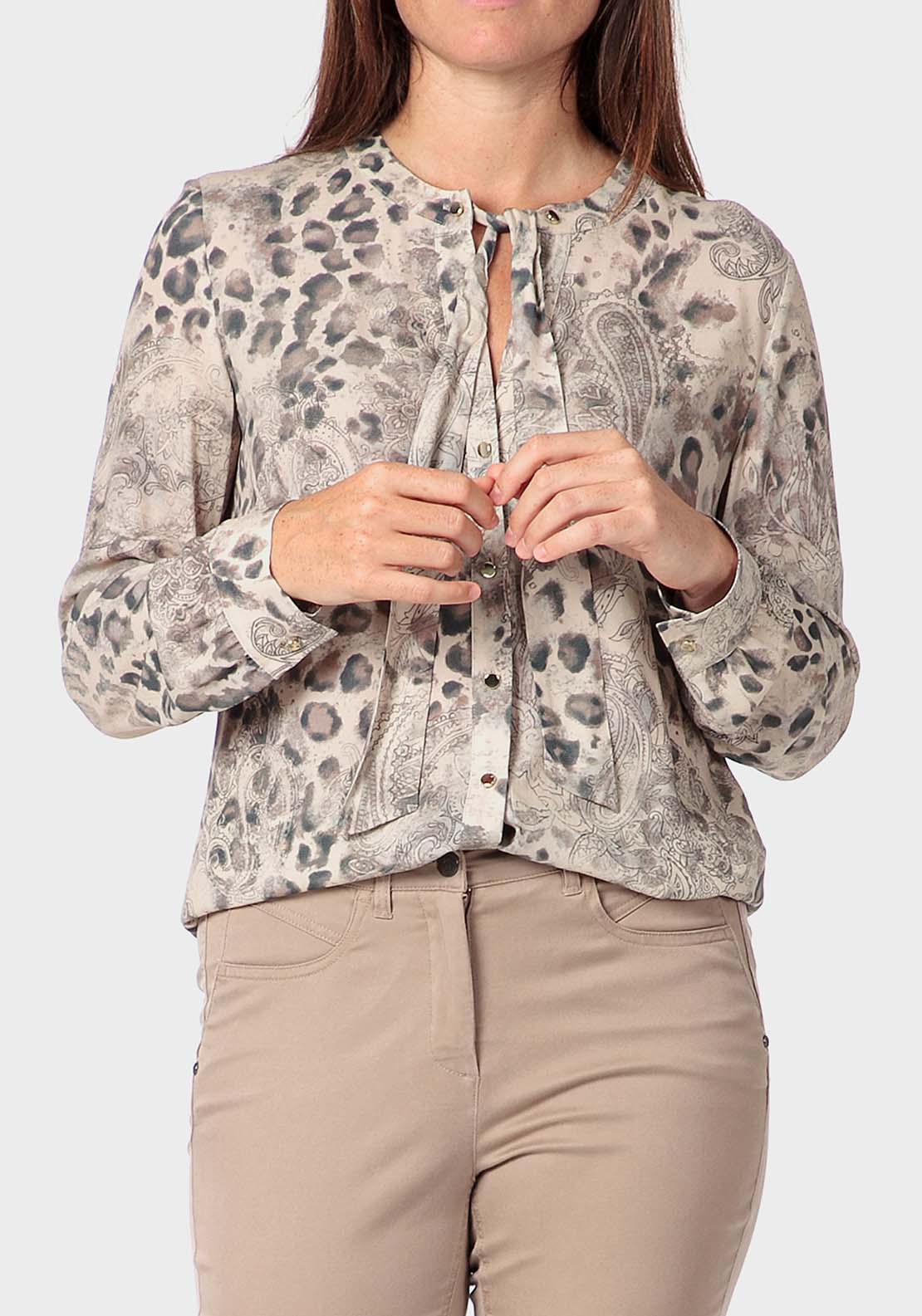 Punt Roma Animal Print Shirt - Beige 1 Shaws Department Stores