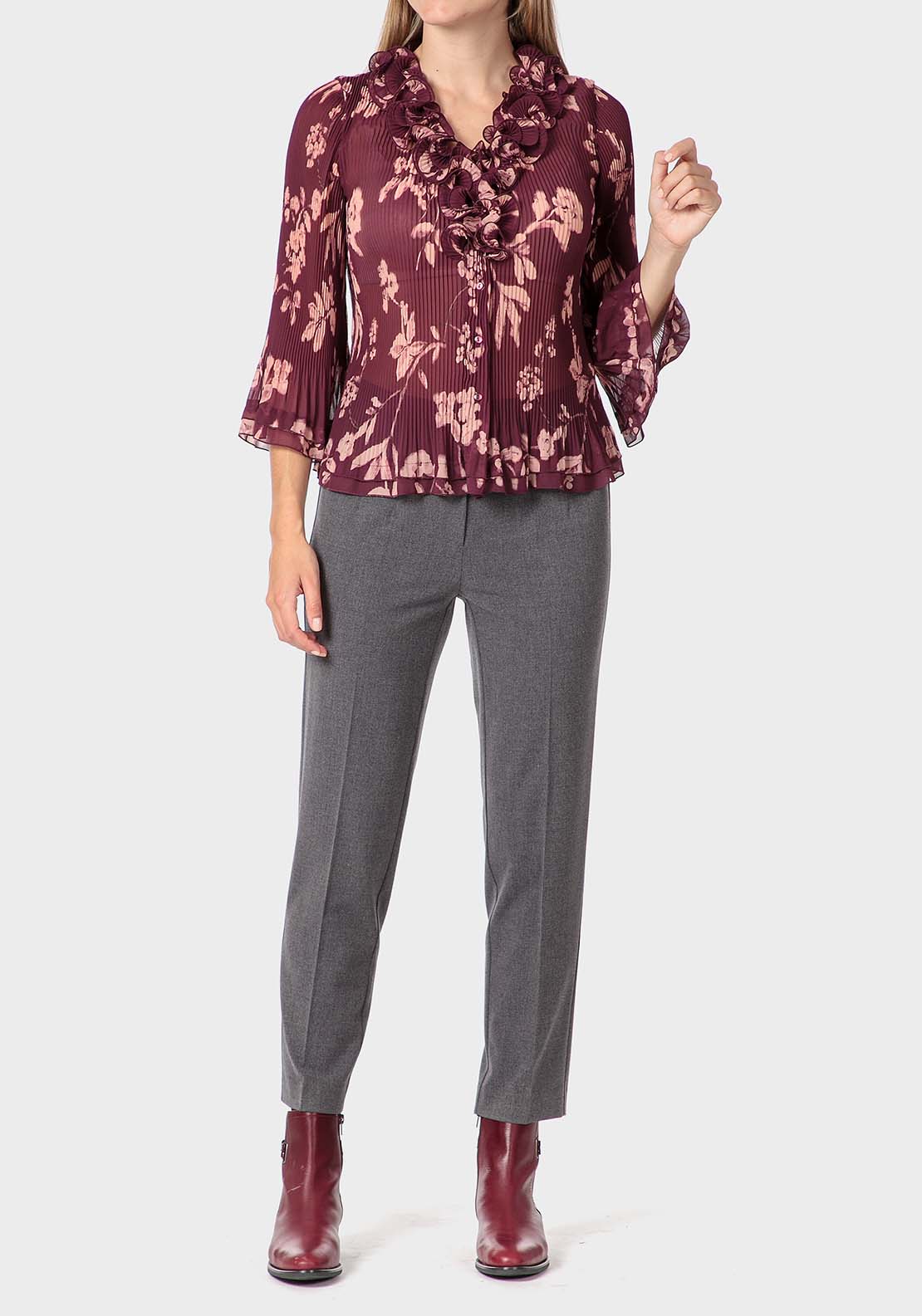Punt Roma Printed Pleated Shirt - Red 4 Shaws Department Stores