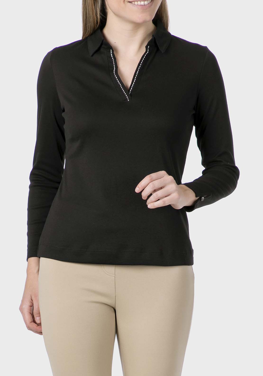 Punt Roma Long Sleeve Fantasy Polo - Black 1 Shaws Department Stores