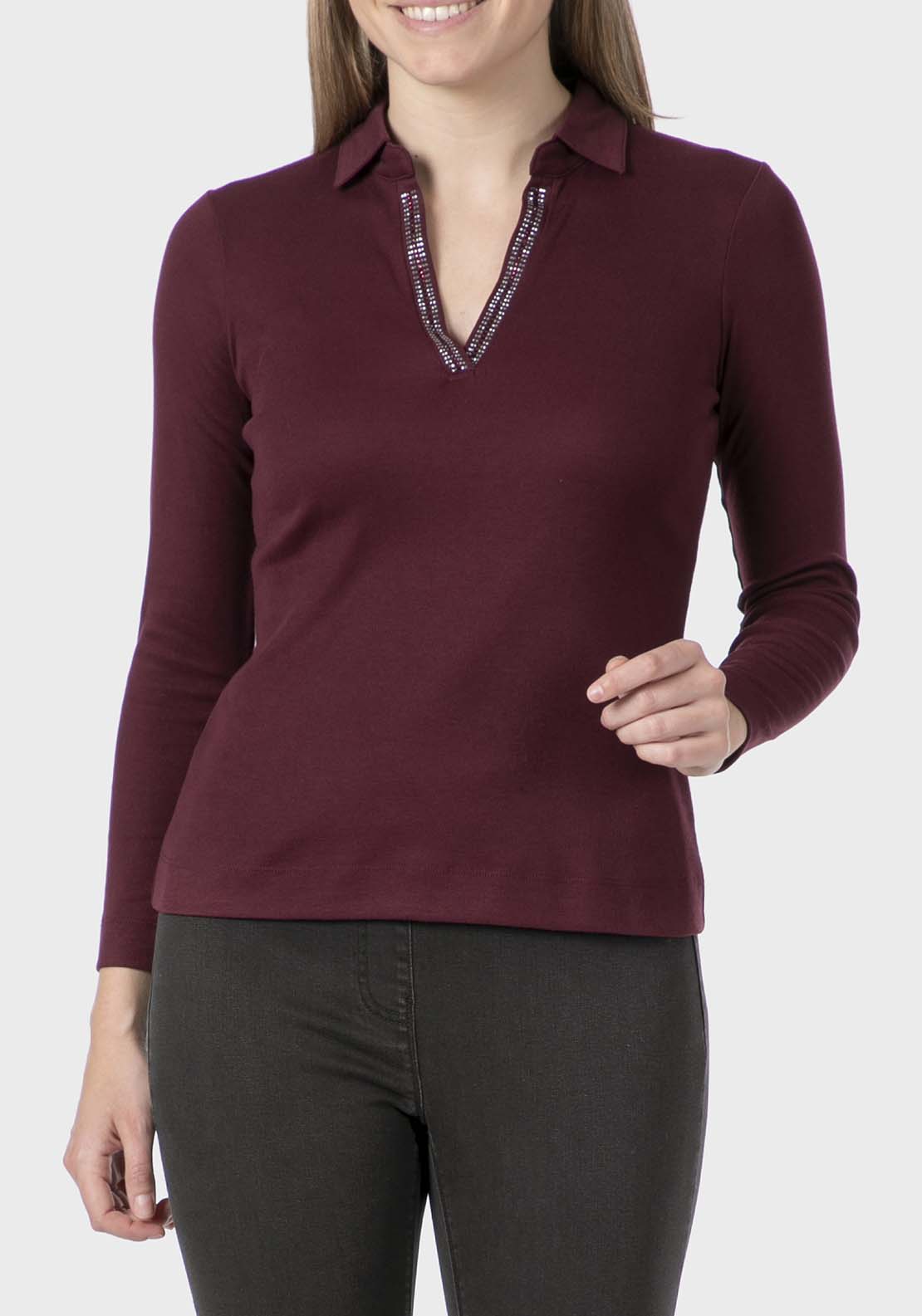 Polo With Gemstones - Red