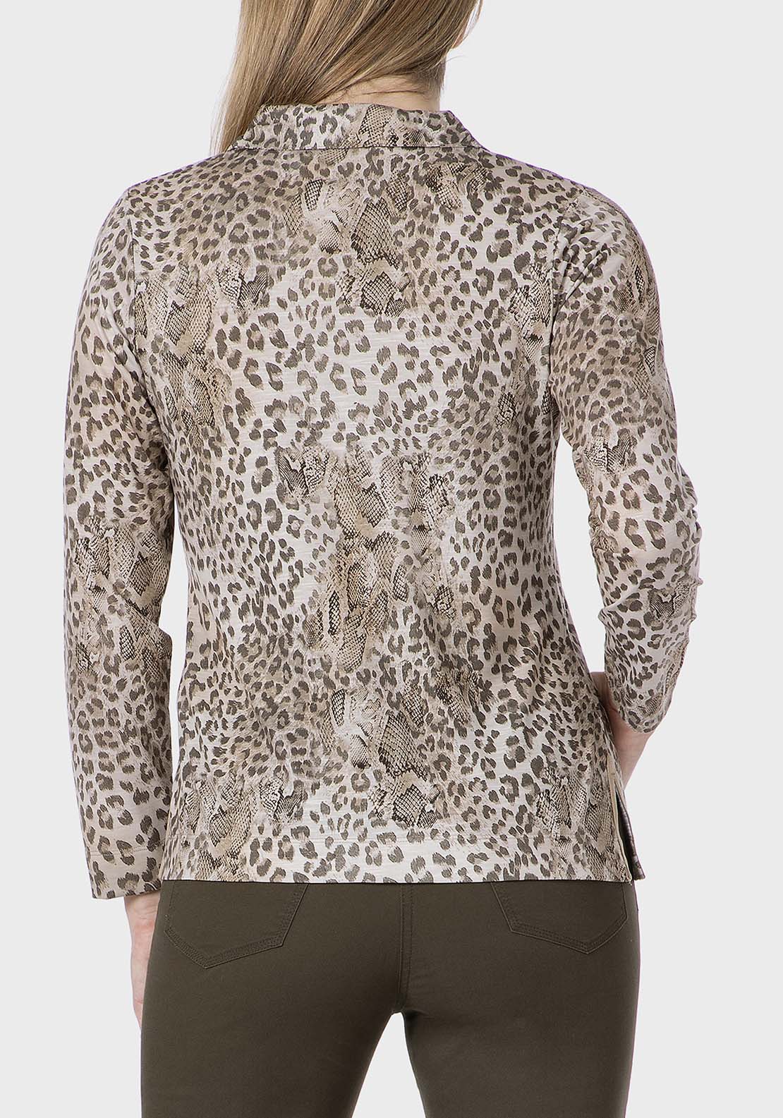Punt Roma Long Sleeve Animal Print Polo - Beige 2 Shaws Department Stores