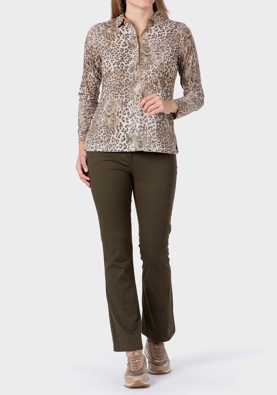 Punt Roma Long Sleeve Animal Print Polo - Beige 4 Shaws Department Stores
