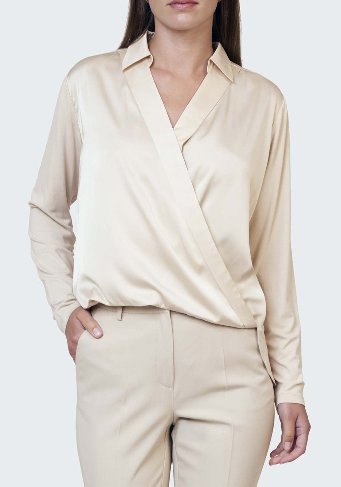 Punt Roma Long Sleeve Blouse - Beige 1 Shaws Department Stores