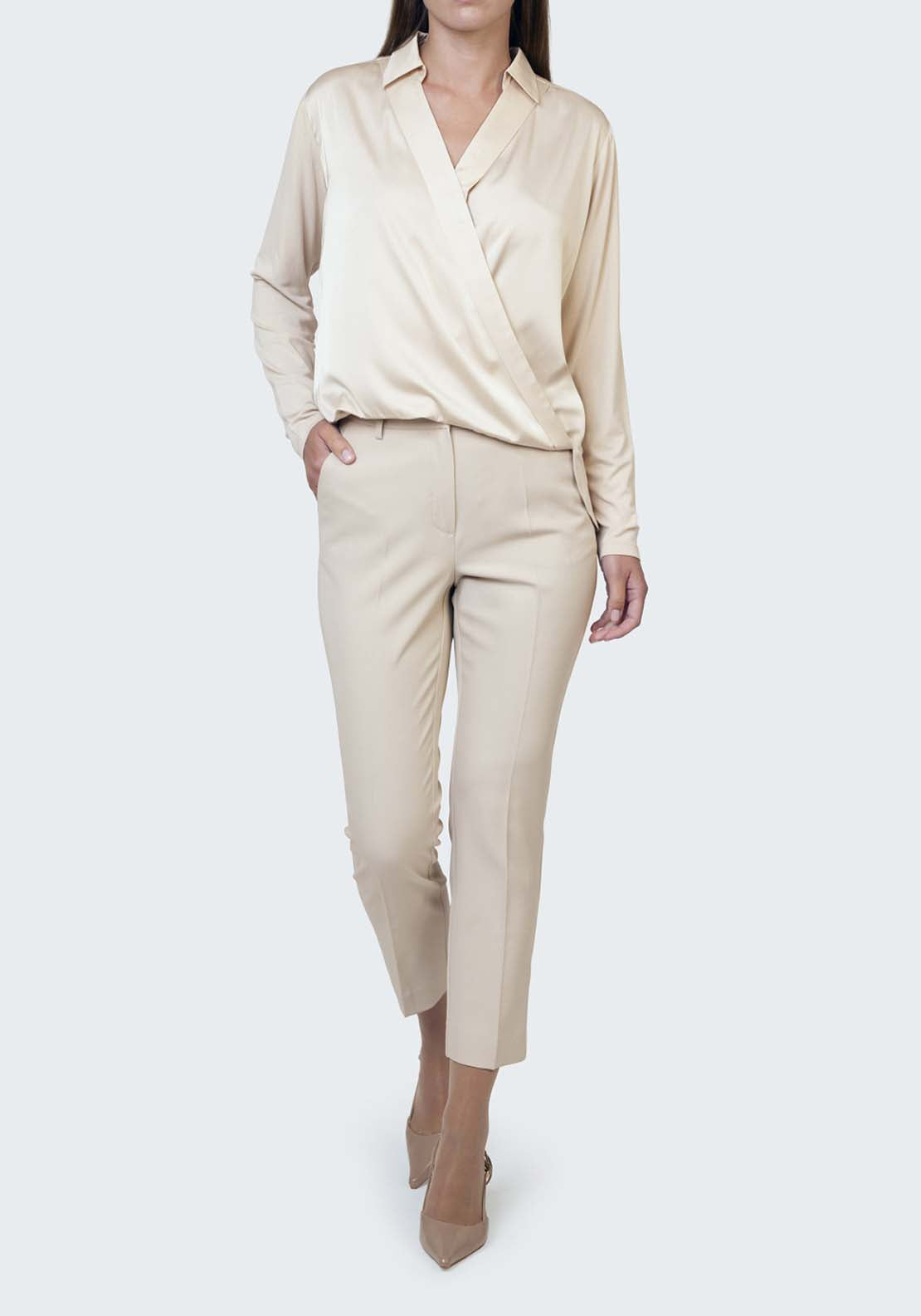 Punt Roma Long Sleeve Blouse - Beige 3 Shaws Department Stores