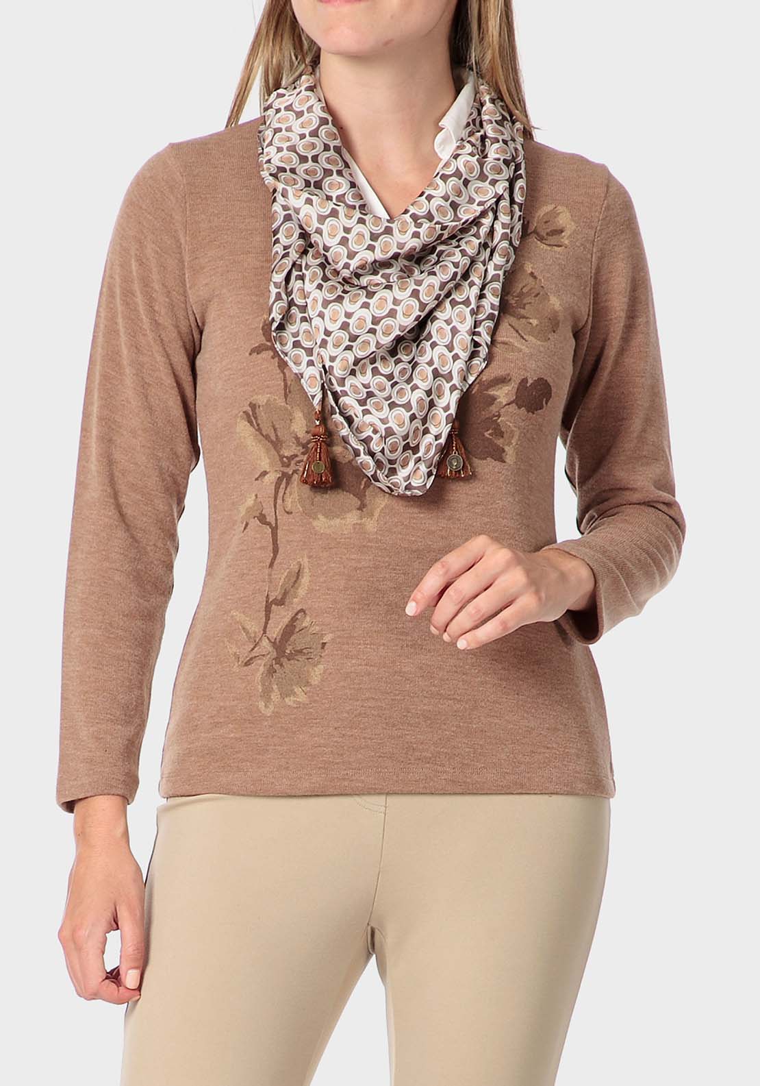 Punt Roma Silk Scarf Faux Twinset - Beige Camel 1 Shaws Department Stores