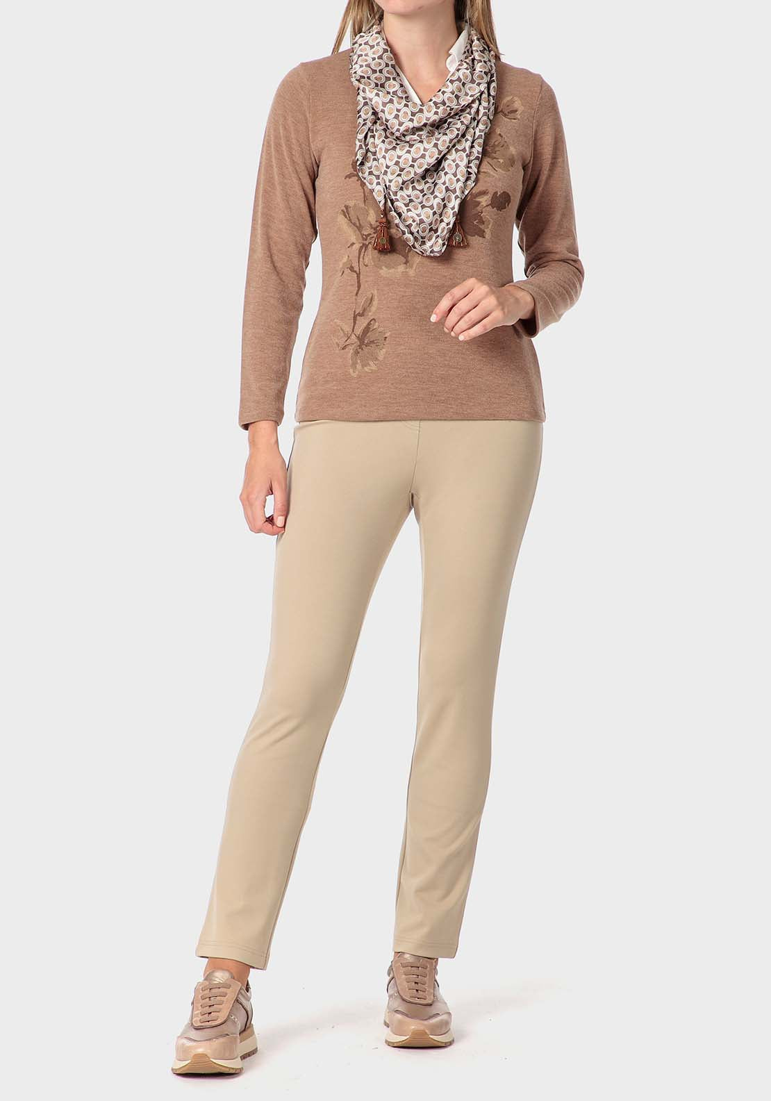 Punt Roma Silk Scarf Faux Twinset - Beige Camel 3 Shaws Department Stores