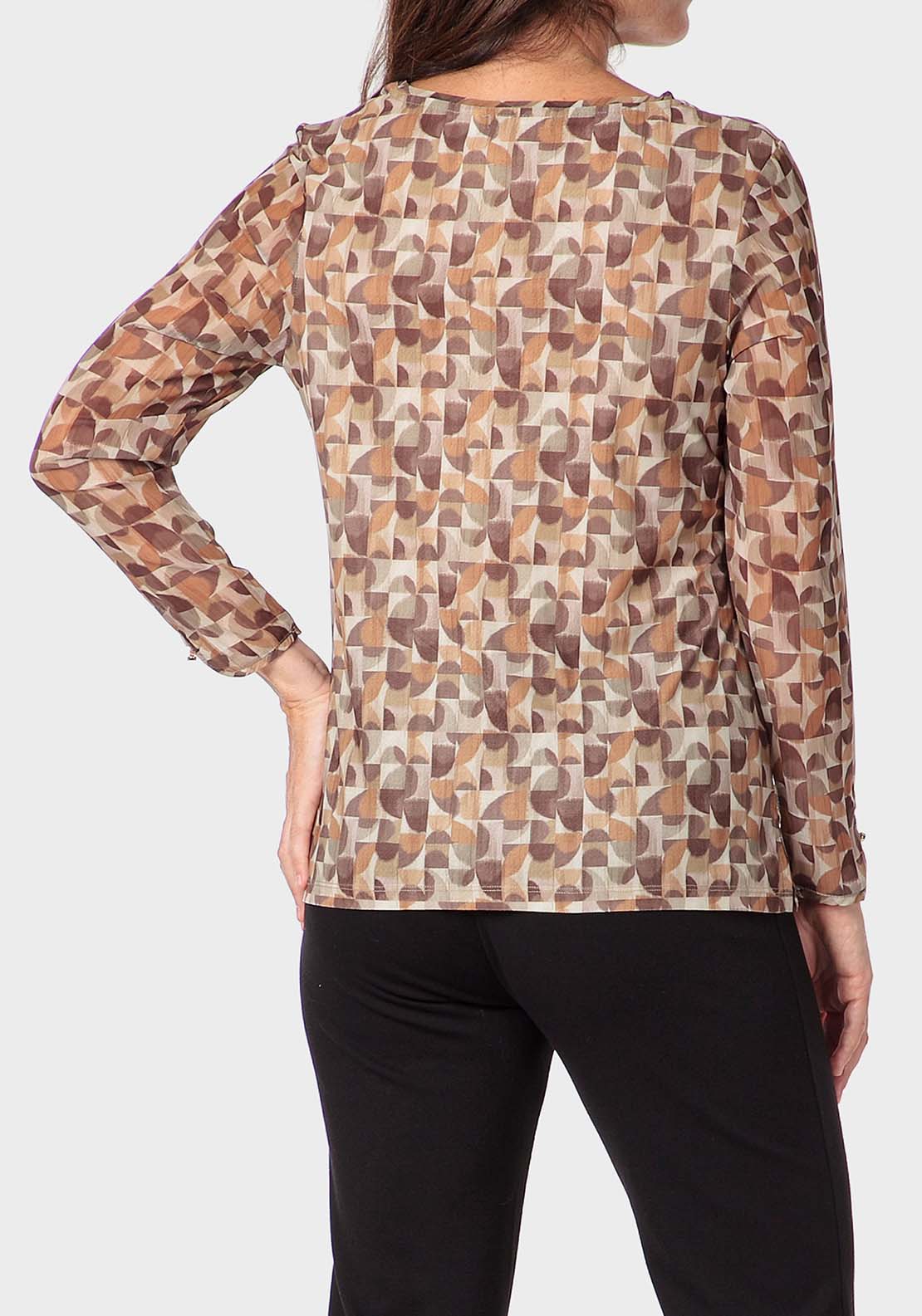 Punt Roma Geometric Print T-Shirt - Beige Camel 2 Shaws Department Stores