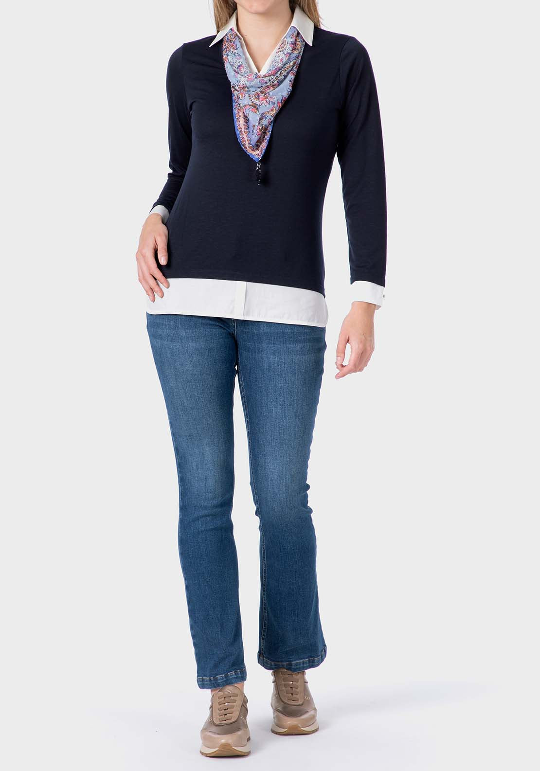 Silk Scarf Faux Twinset - Blue Navy