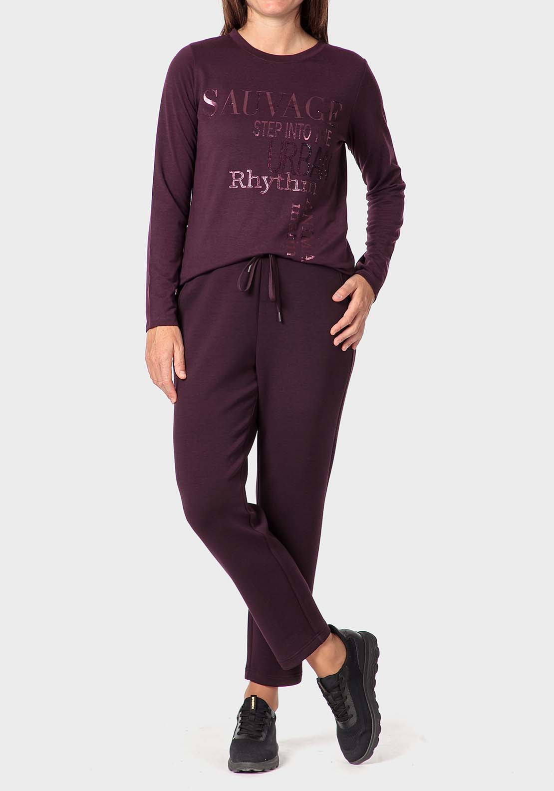 Punt Roma Printed T-Shirt W Rhinestones - Purple Purple 4 Shaws Department Stores