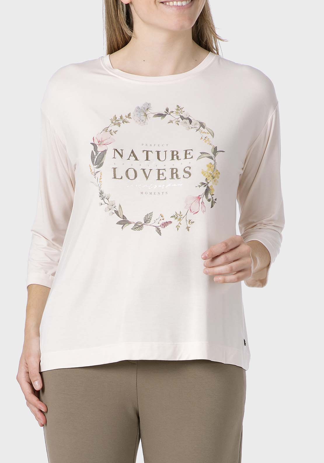 Punt Roma Floral Print T-Shirt - Beige 1 Shaws Department Stores
