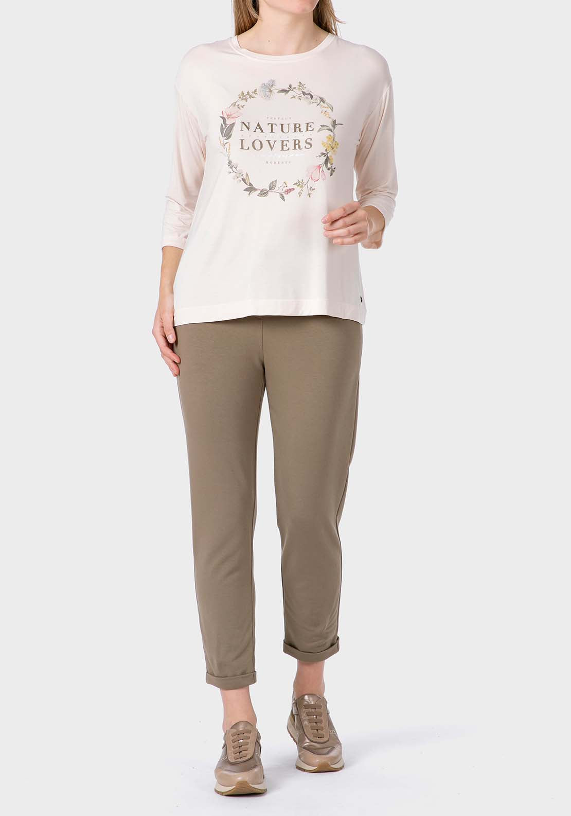Punt Roma Floral Print T-Shirt - Beige 3 Shaws Department Stores