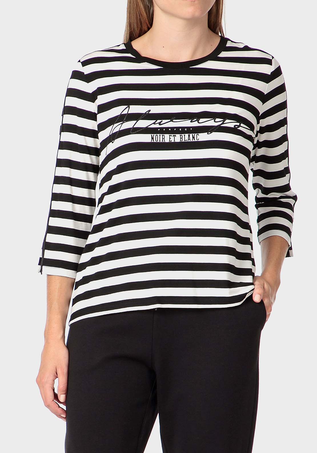 Punt Roma Striped T-Shirt - Black 1 Shaws Department Stores
