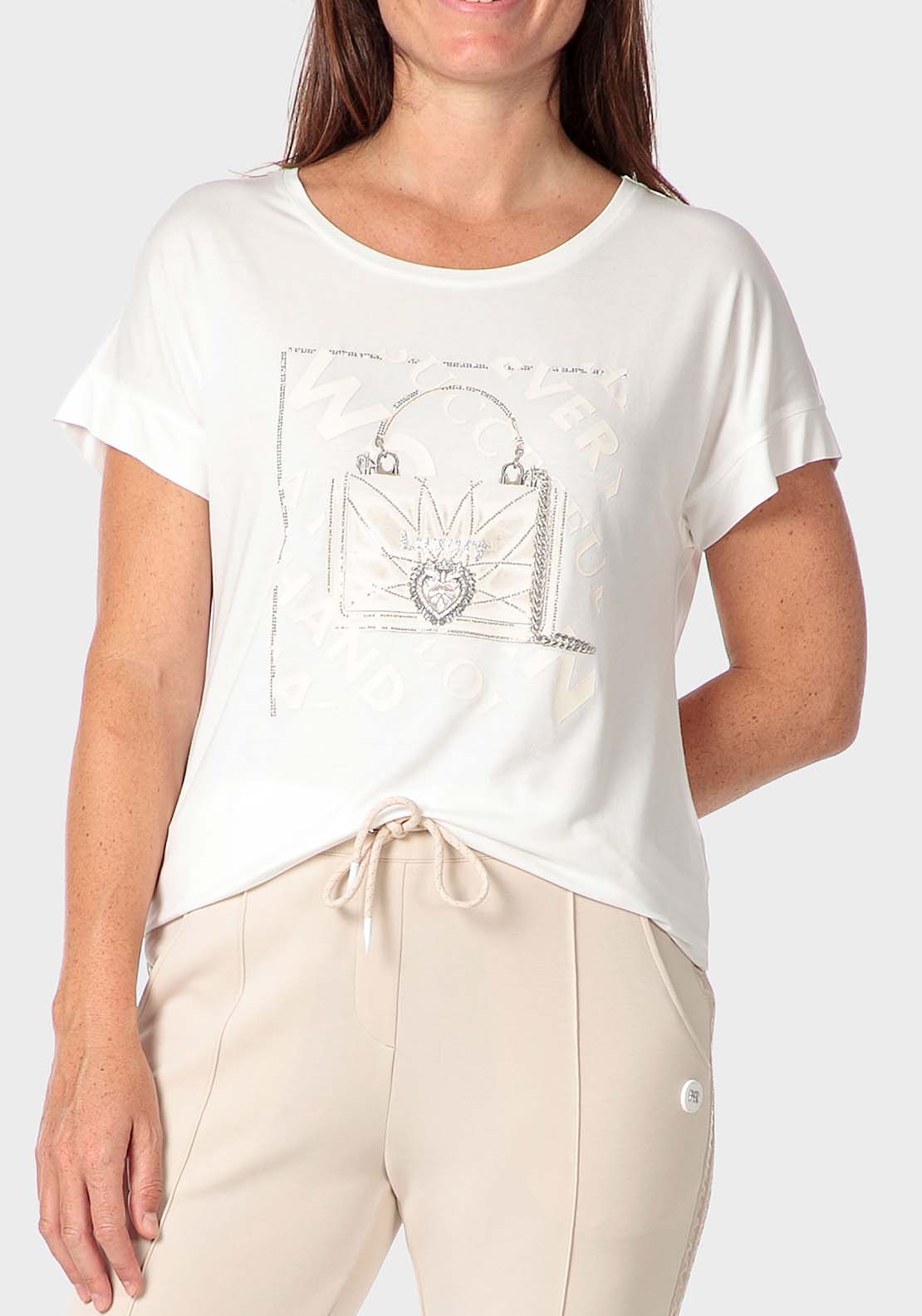 Punt Roma Printed T-Shirt With Gemstones - White 1 Shaws Department Stores