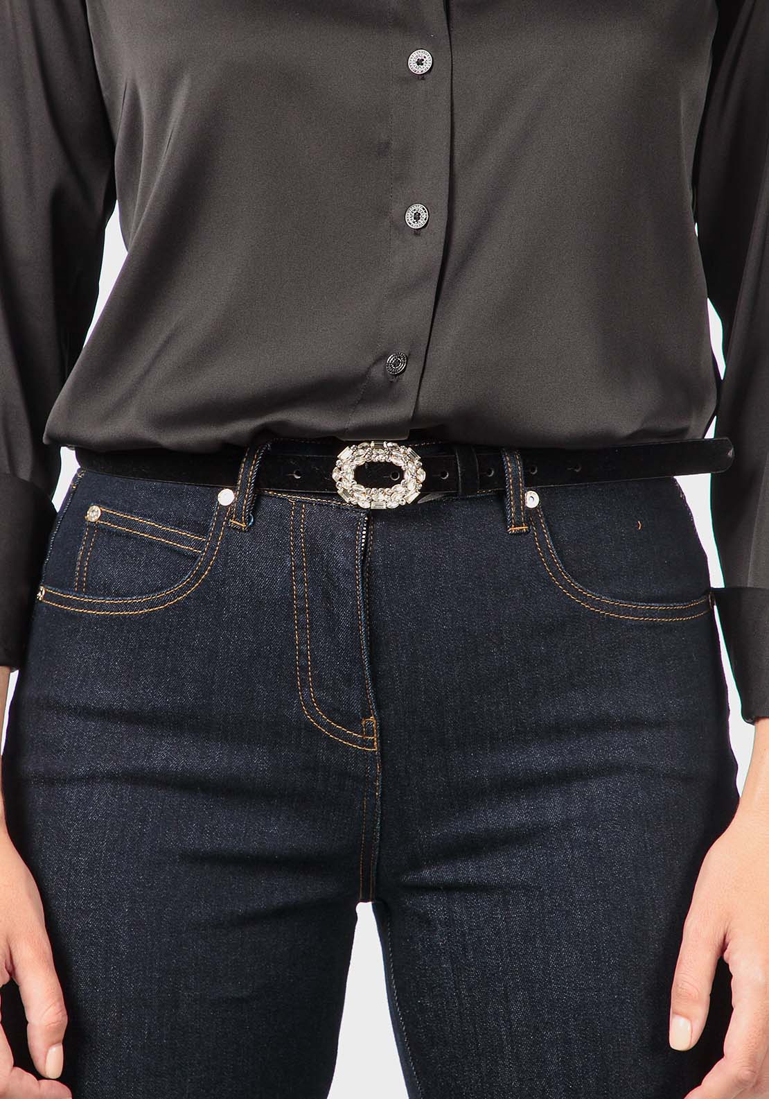 Punt Roma Velvet Belt - Black 2 Shaws Department Stores