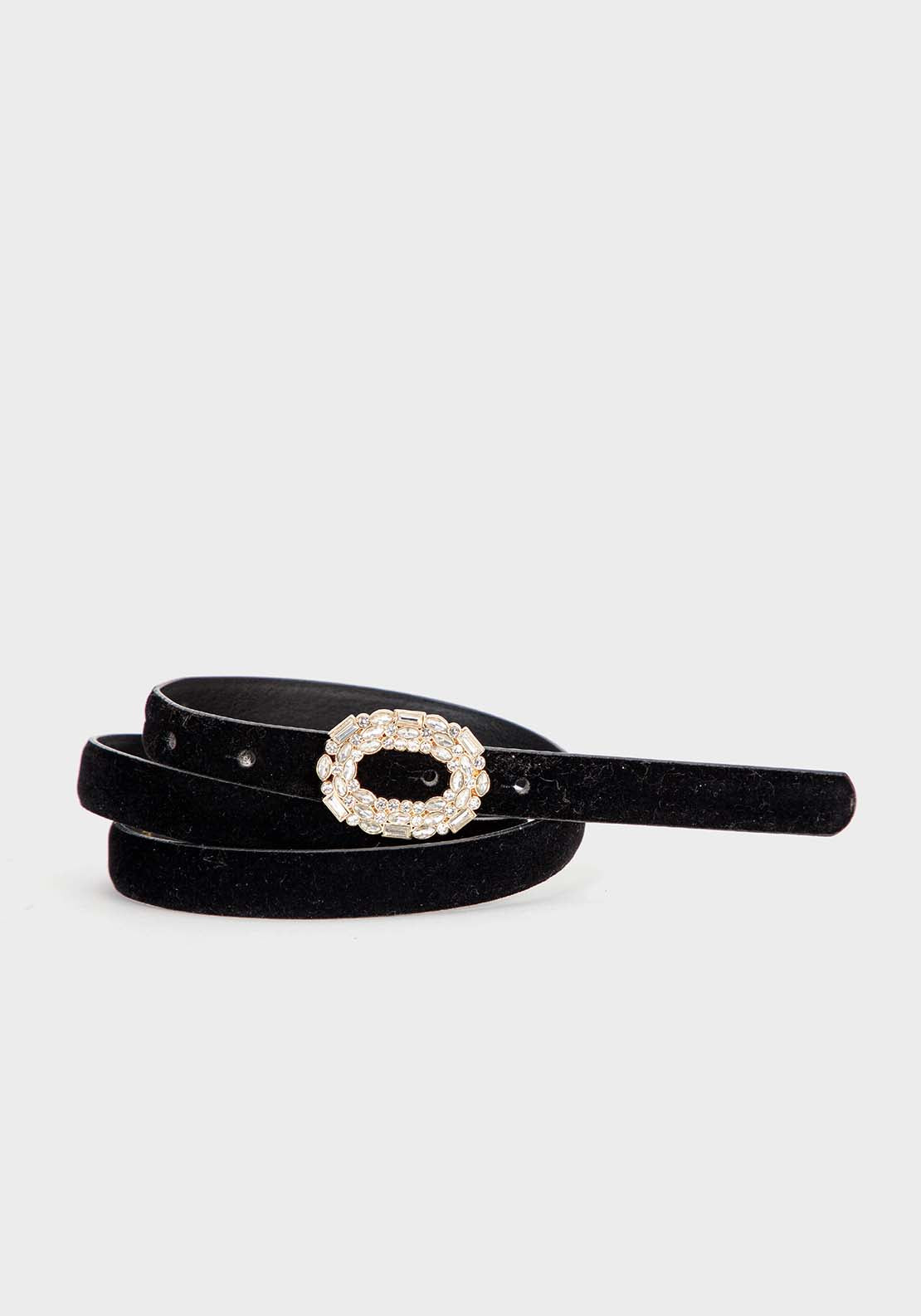 Punt Roma Velvet Belt - Black 1 Shaws Department Stores