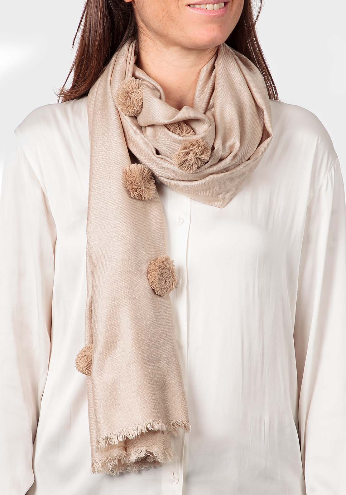 Punt Roma Pom Pom Pashmina - Beige Sand 1 Shaws Department Stores