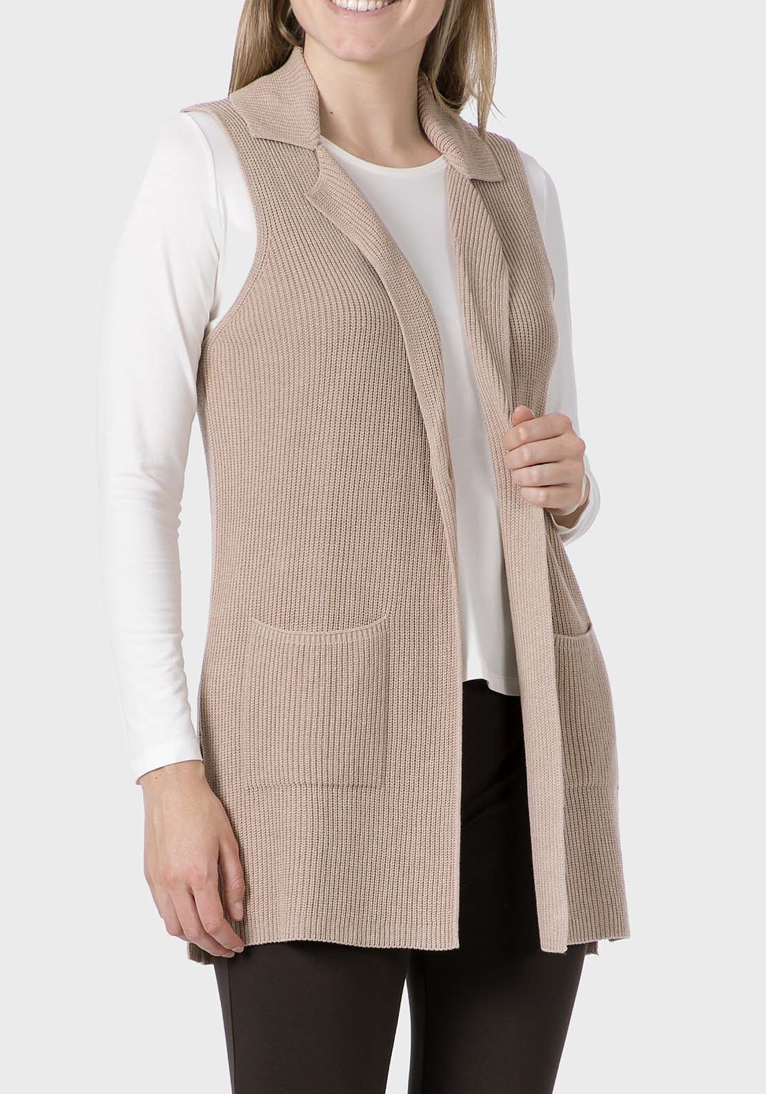 Punt Roma Long Waistcoat - Beige 1 Shaws Department Stores