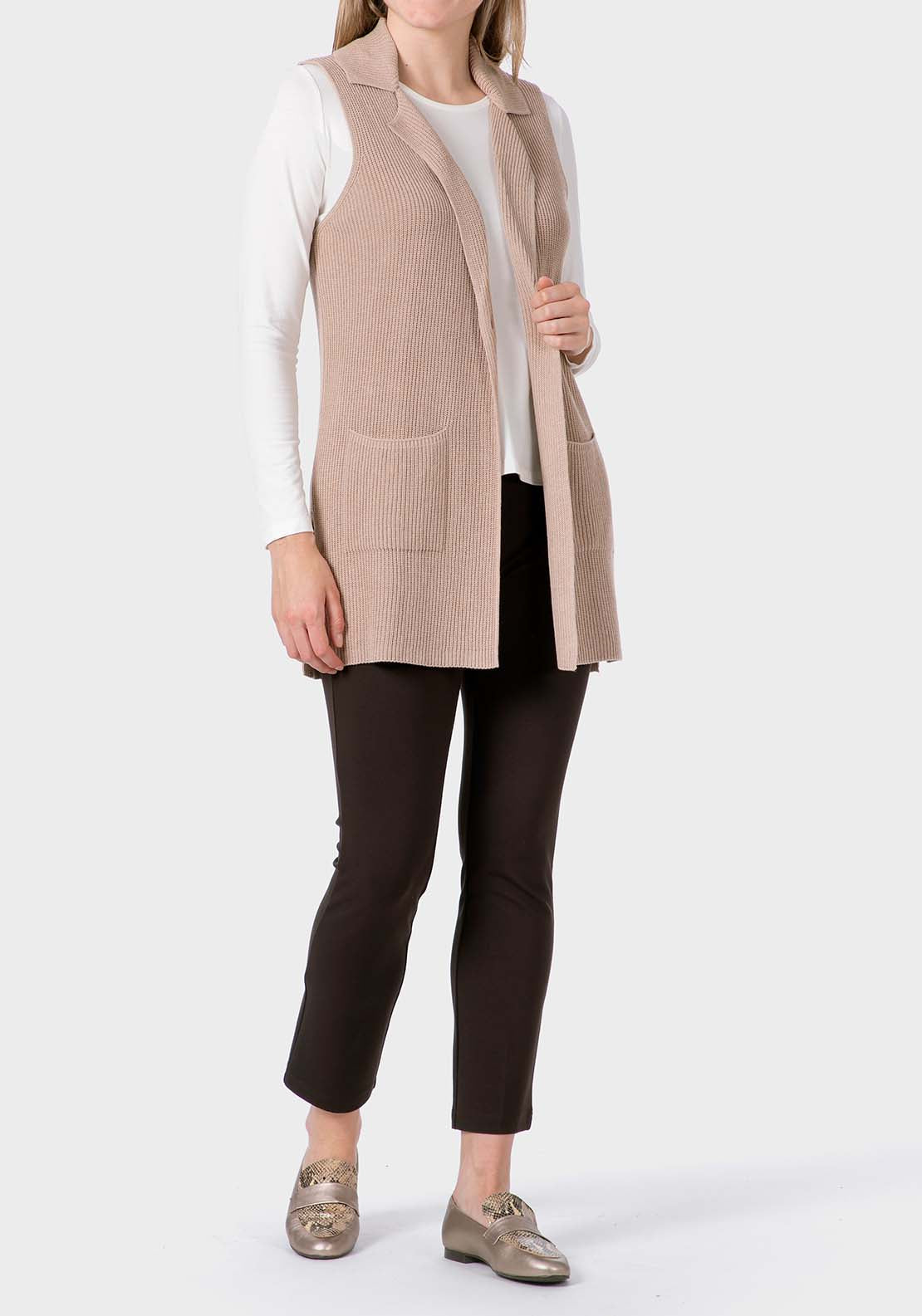 Punt Roma Long Waistcoat - Beige 3 Shaws Department Stores