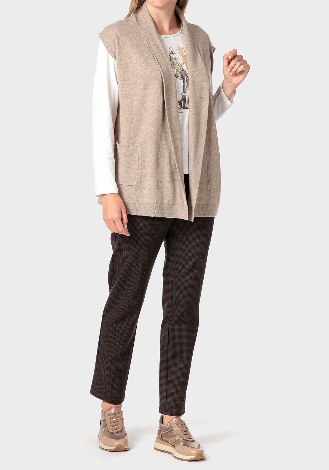 Punt Roma Knitted Waistcoat - Beige / Grey 3 Shaws Department Stores