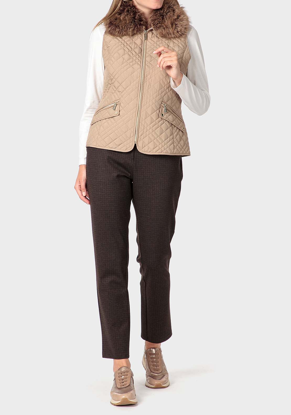 Punt Roma Fur Waistcoat - Beige 3 Shaws Department Stores
