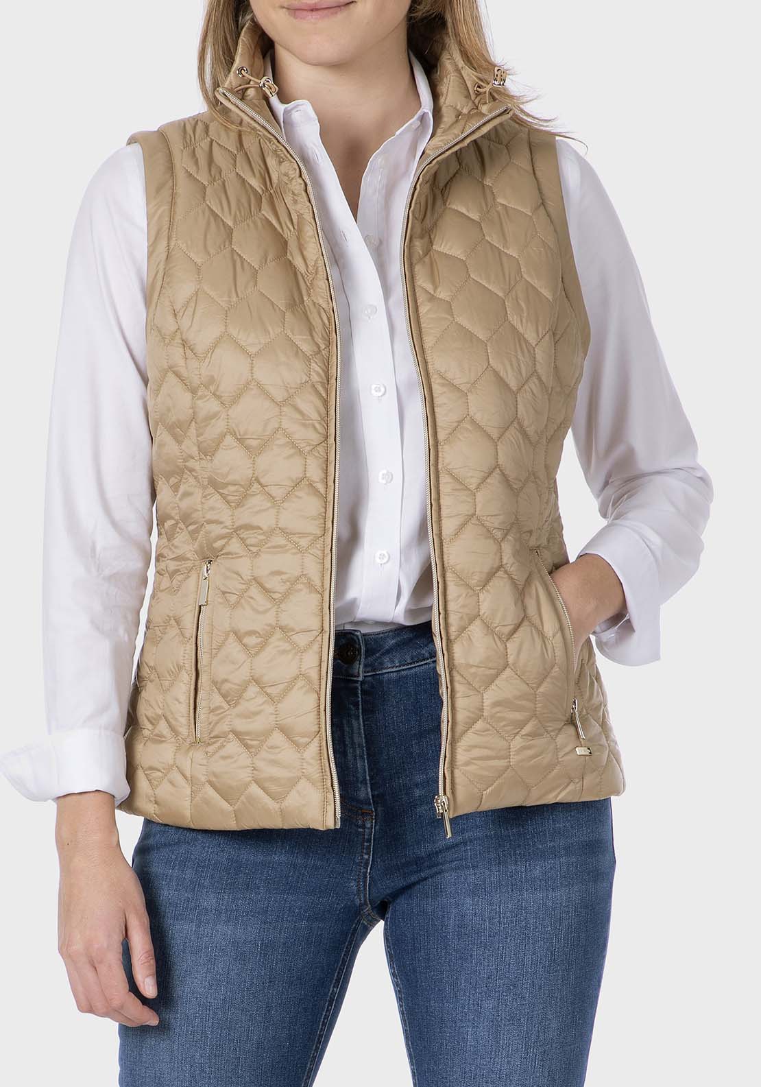 Punt Roma Padded Waistcoat - Beige 1 Shaws Department Stores