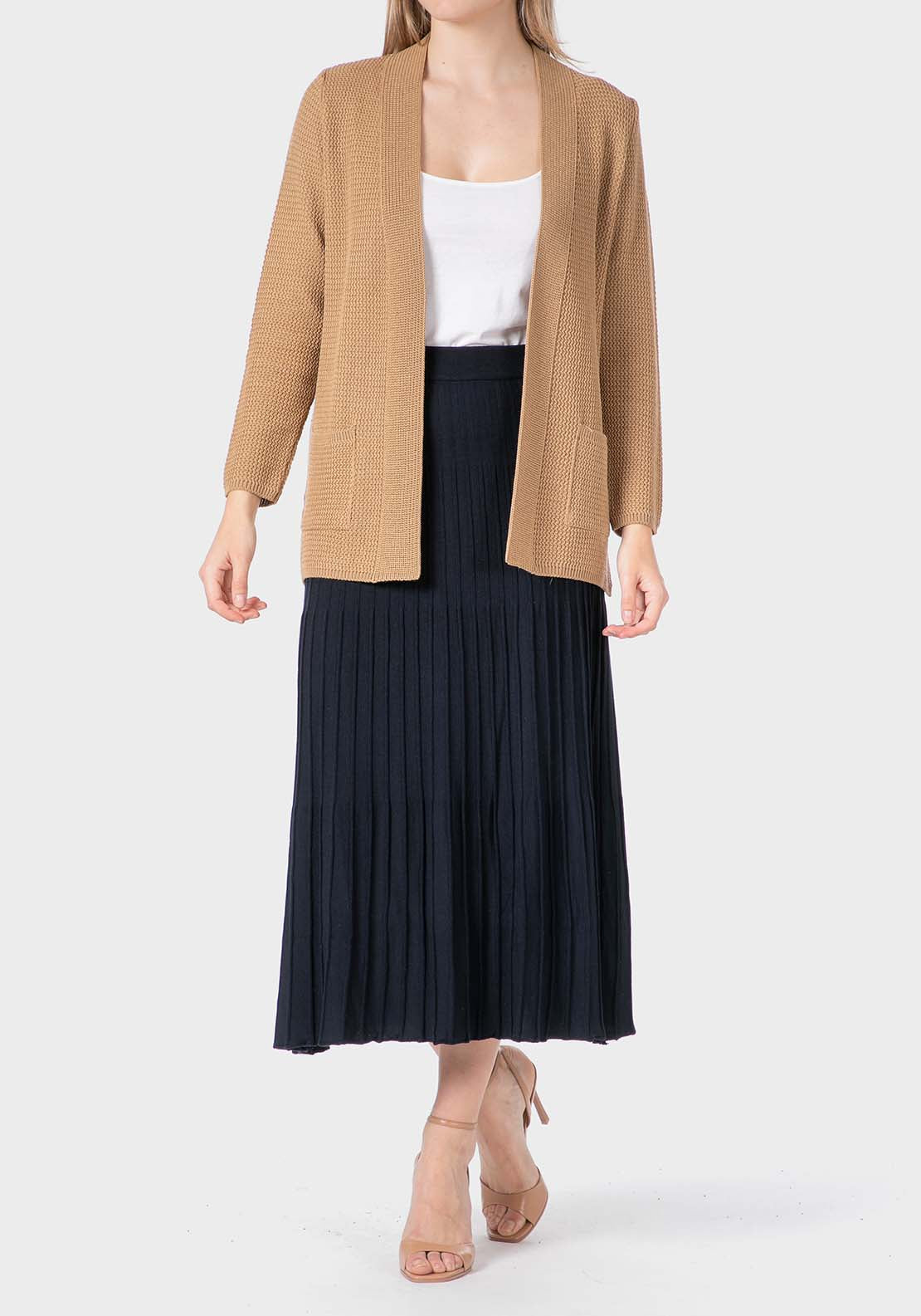Open Jacket With Pockets - Beige Camel