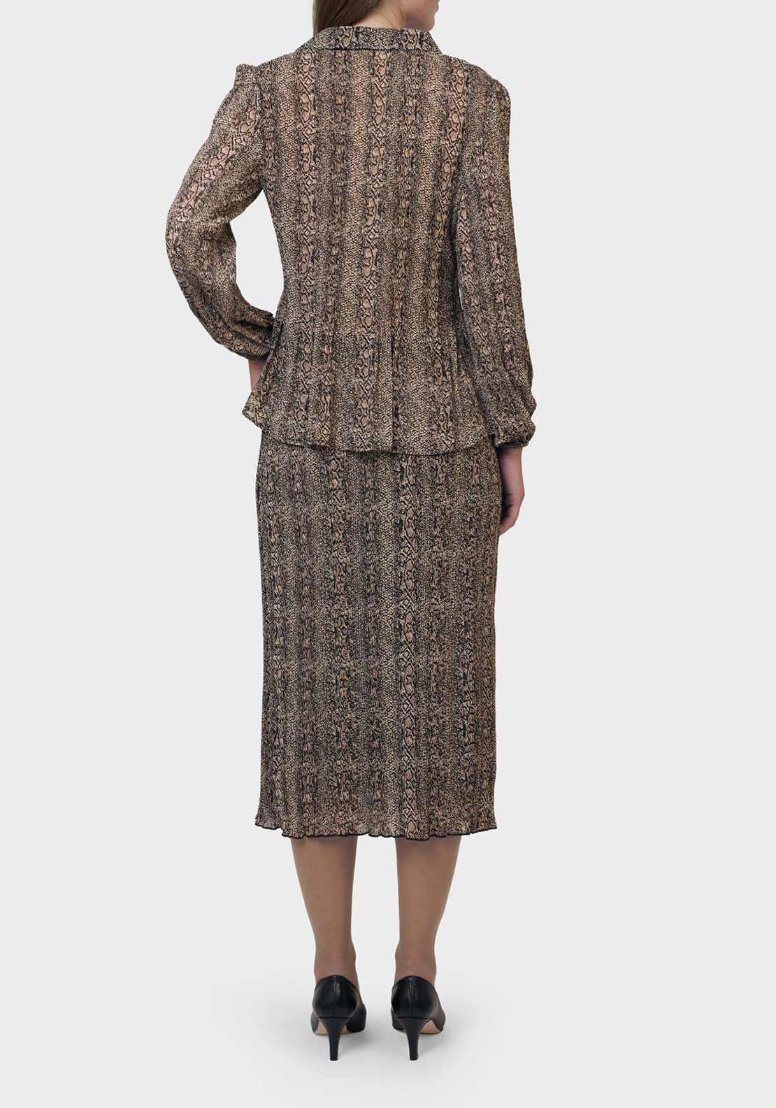 Punt Roma Pleated Printed Skirt - Brown 2 Shaws Department Stores
