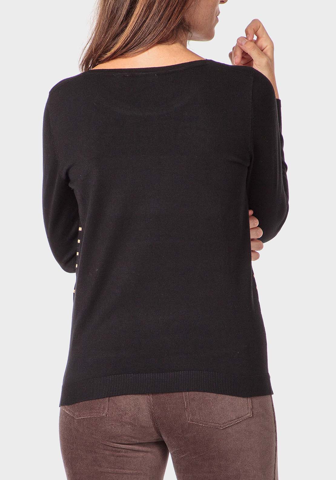Punt Roma Rhinestone Striped Sweater - Black 2 Shaws Department Stores