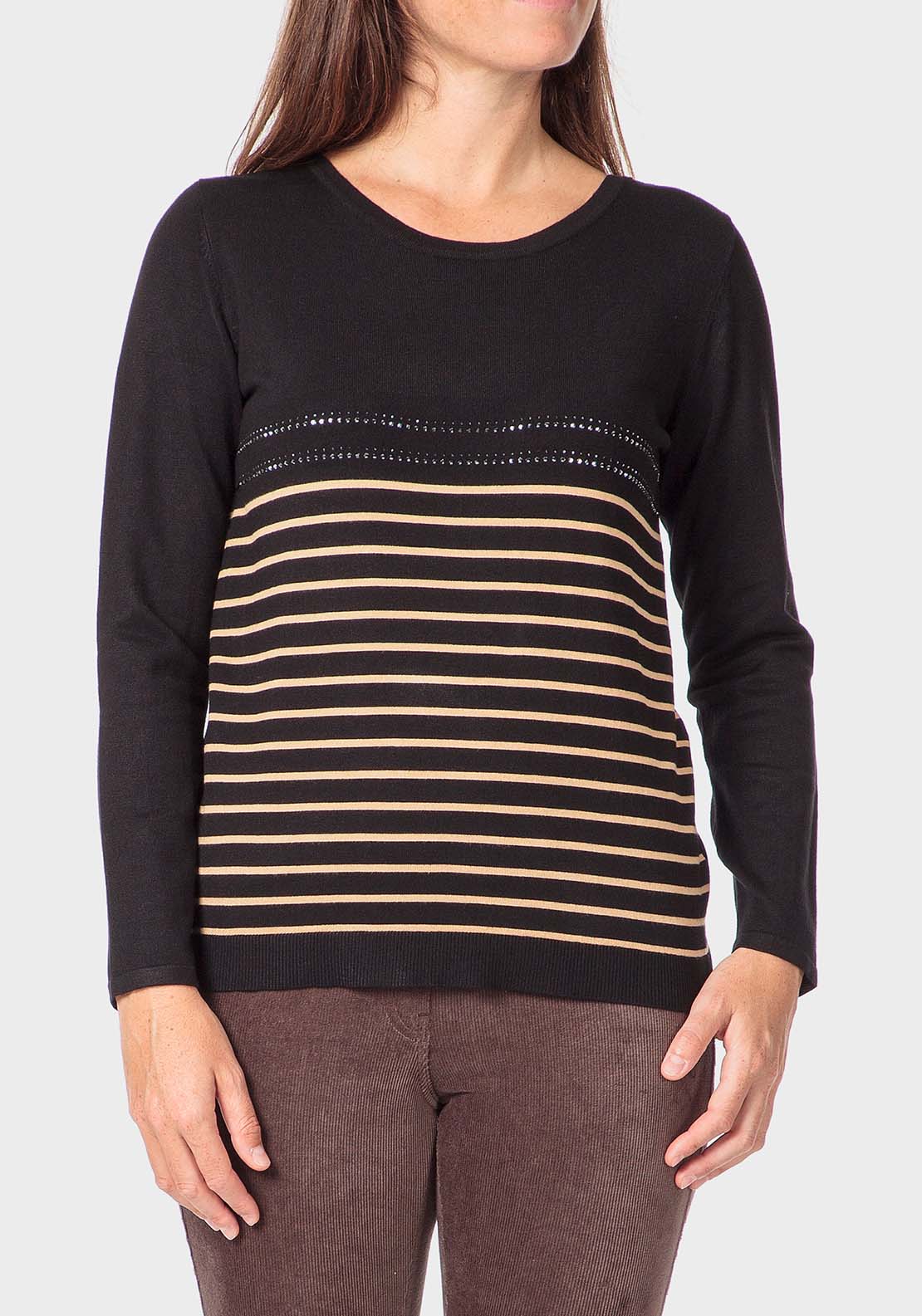 Punt Roma Rhinestone Striped Sweater - Black 1 Shaws Department Stores