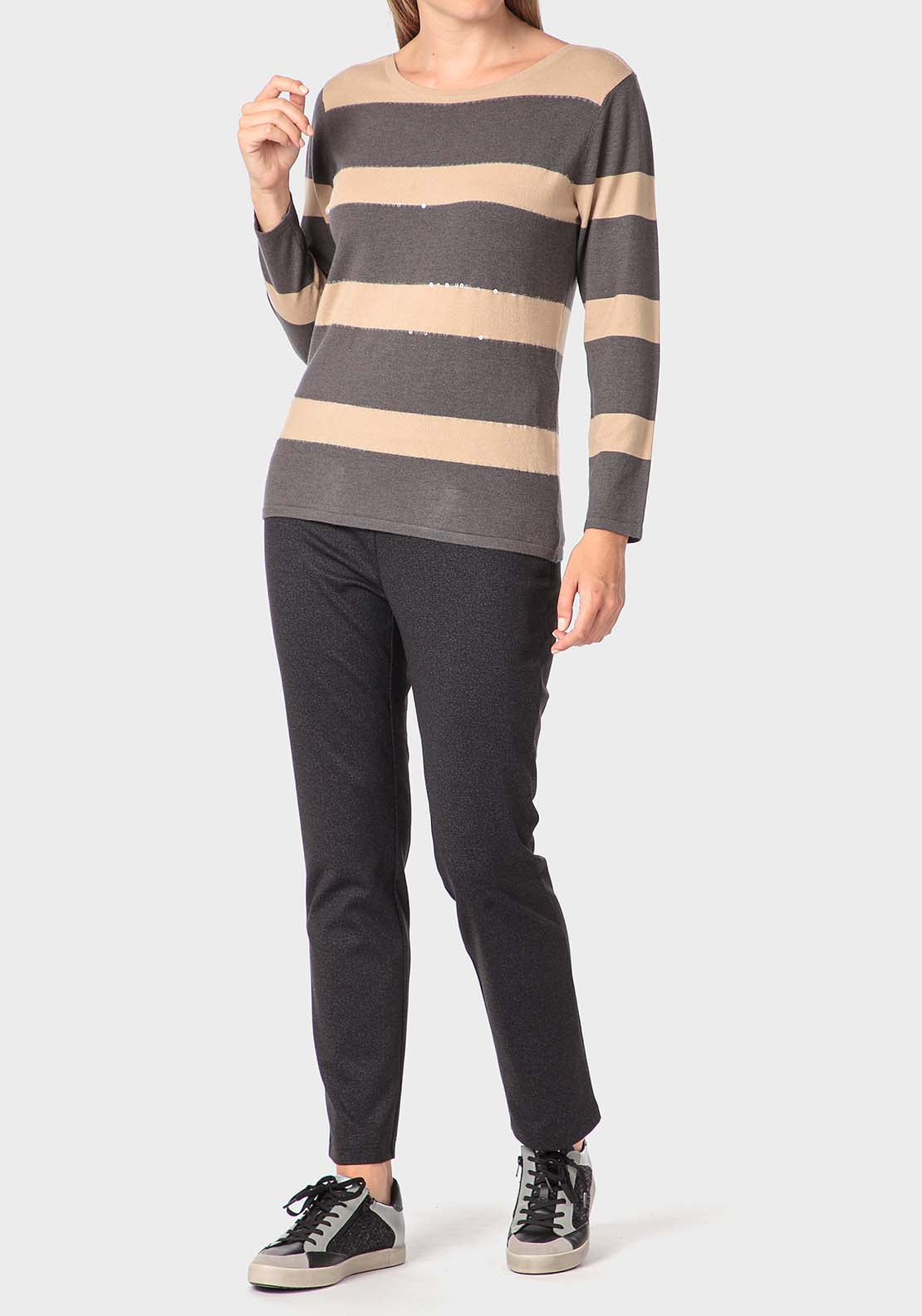 Punt Roma Striped Sweater With Sequins - Grey 3 Shaws Department Stores