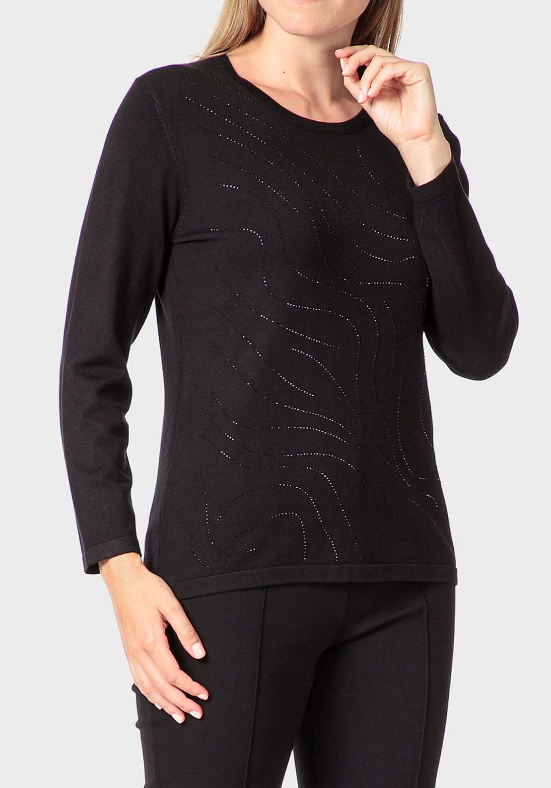 Punt Roma Rhinestone Sweater - Black 1 Shaws Department Stores