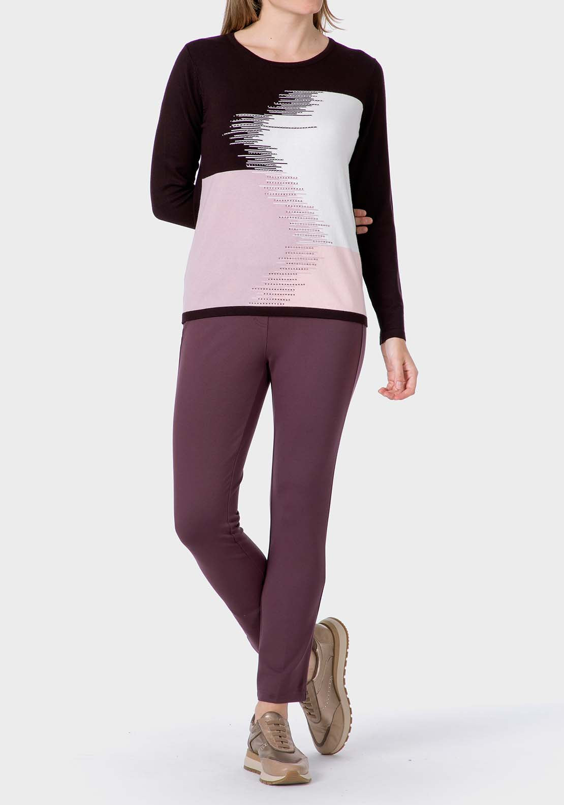 Rhinestone Intarsia Sweater - Purple