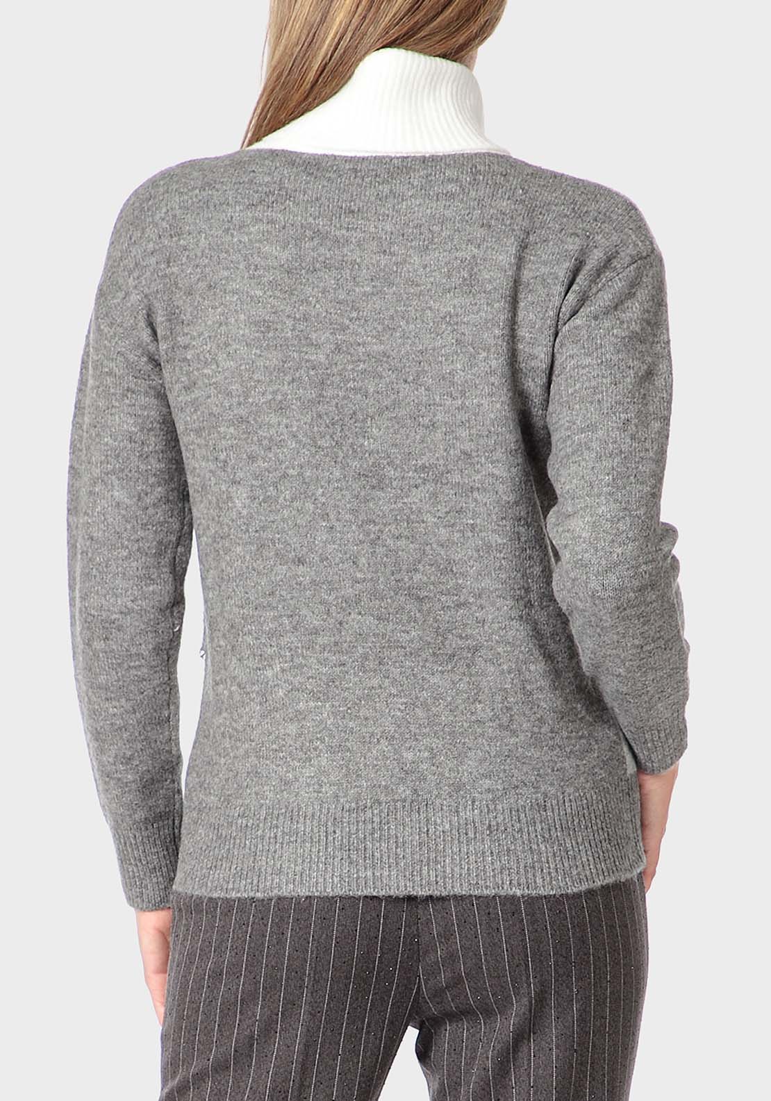 Punt Roma Intarsia Sweater - Grey 2 Shaws Department Stores