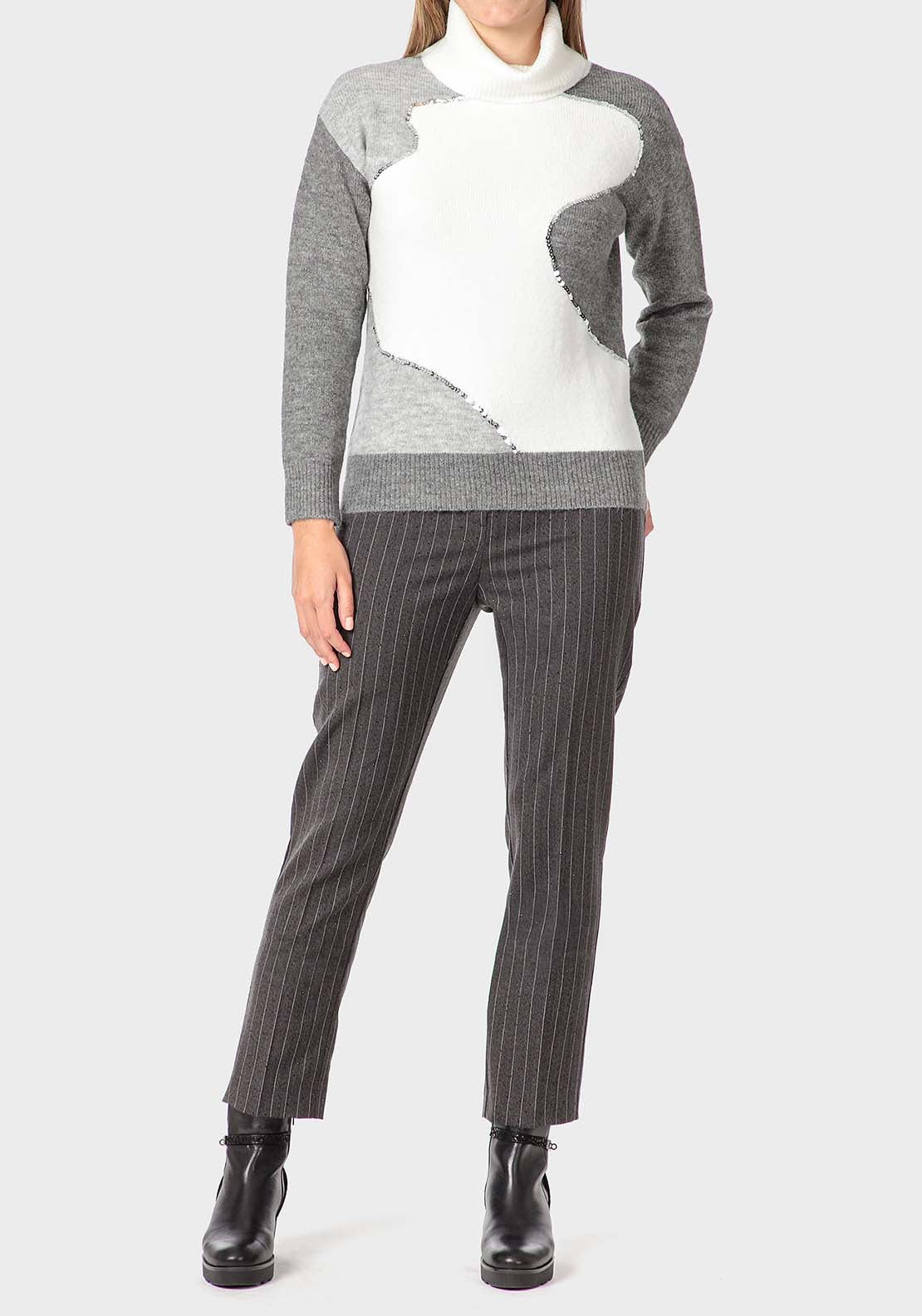 Punt Roma Intarsia Sweater - Grey 3 Shaws Department Stores