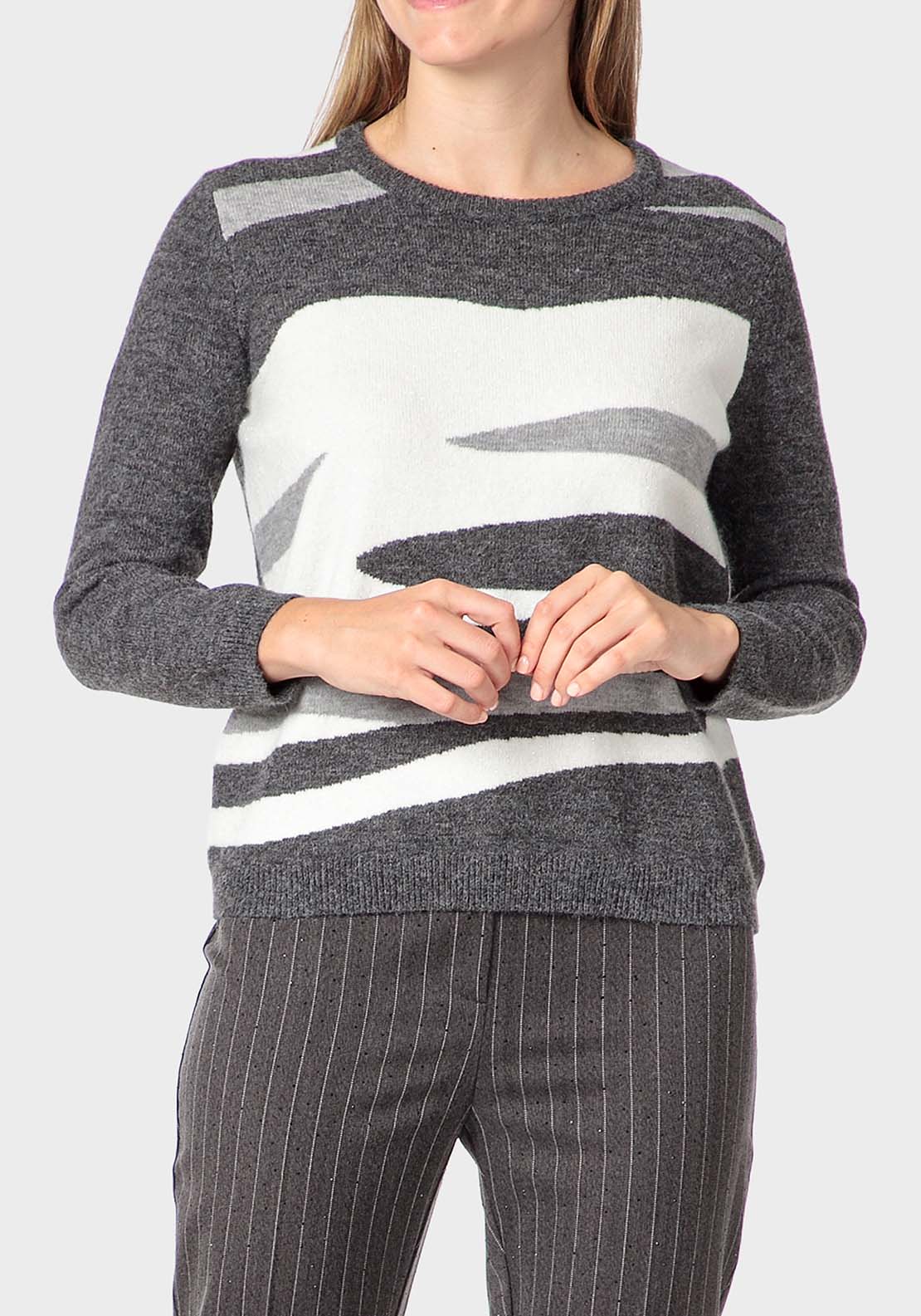 Punt Roma Intarsia Sweater - Grey 1 Shaws Department Stores