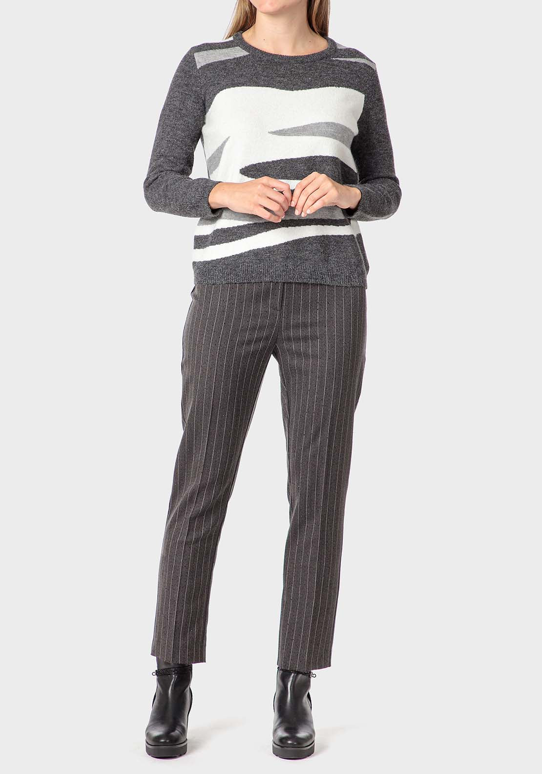 Punt Roma Intarsia Sweater - Grey 3 Shaws Department Stores