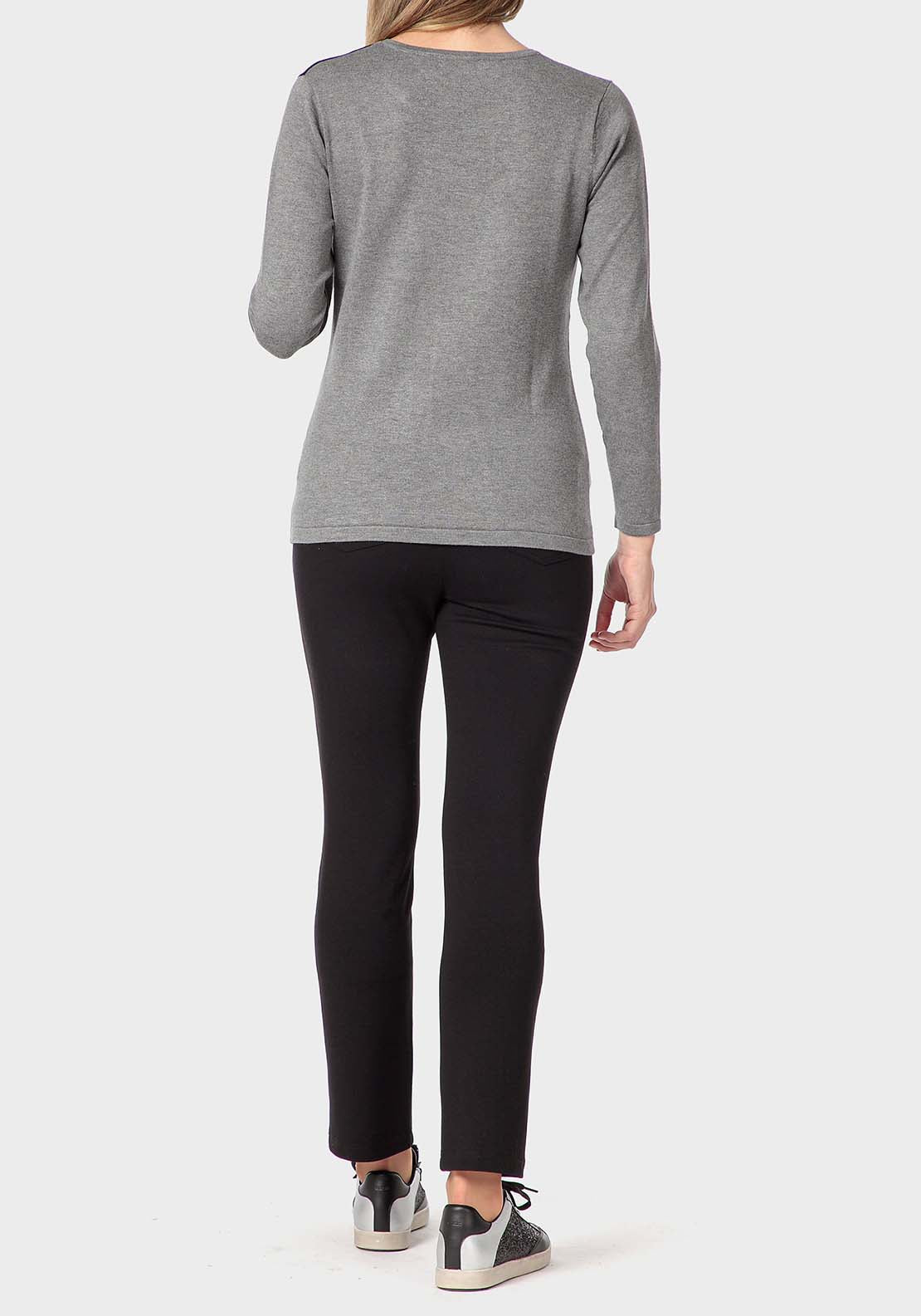 Punt Roma Rhinestone Intarsia Sweater - Grey 4 Shaws Department Stores
