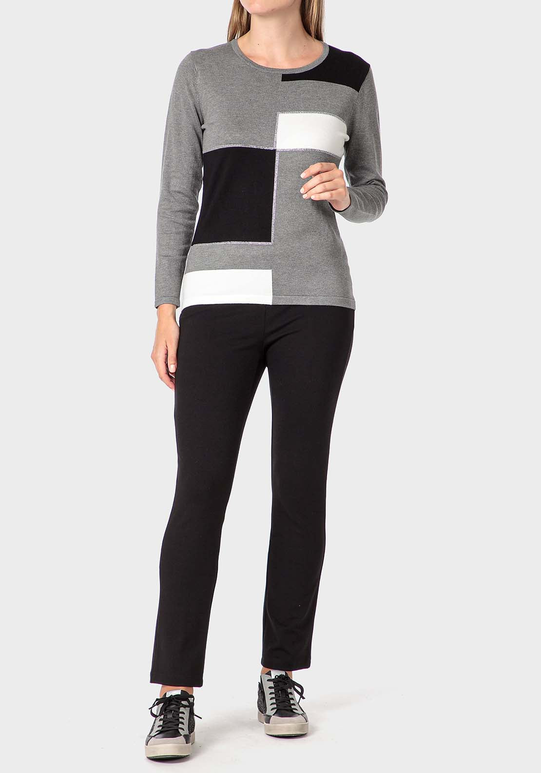 Punt Roma Rhinestone Intarsia Sweater - Grey 3 Shaws Department Stores