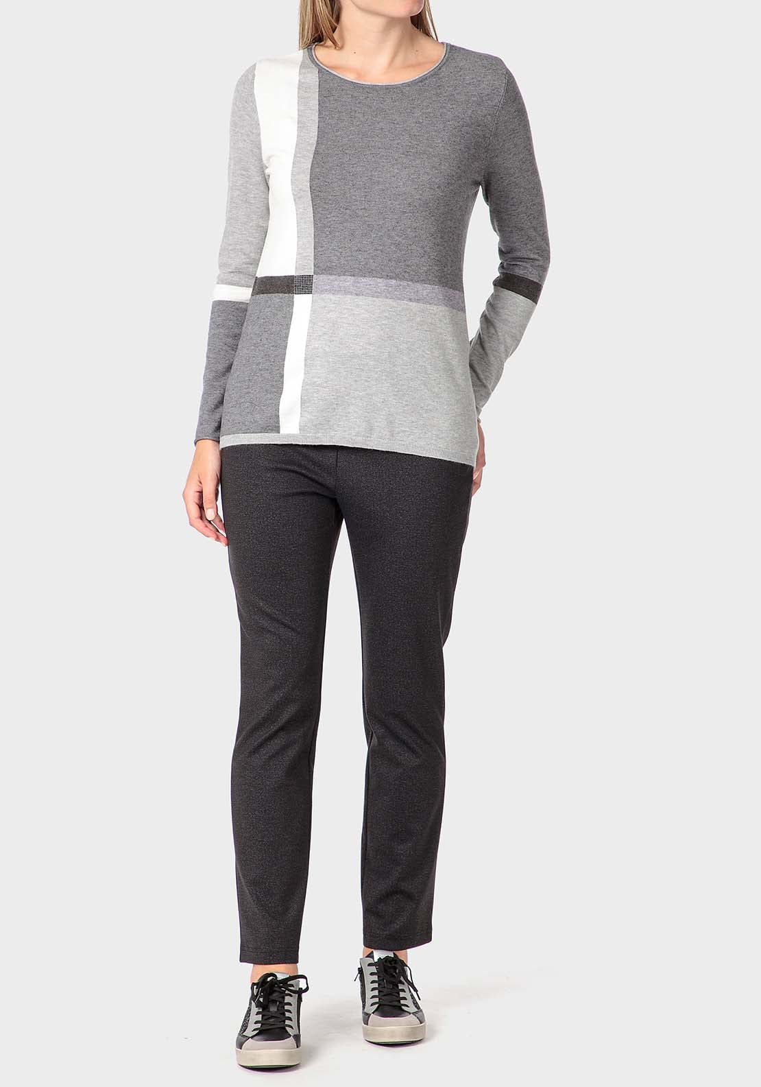 Punt Roma Intarsia Sweater - Grey 4 Shaws Department Stores