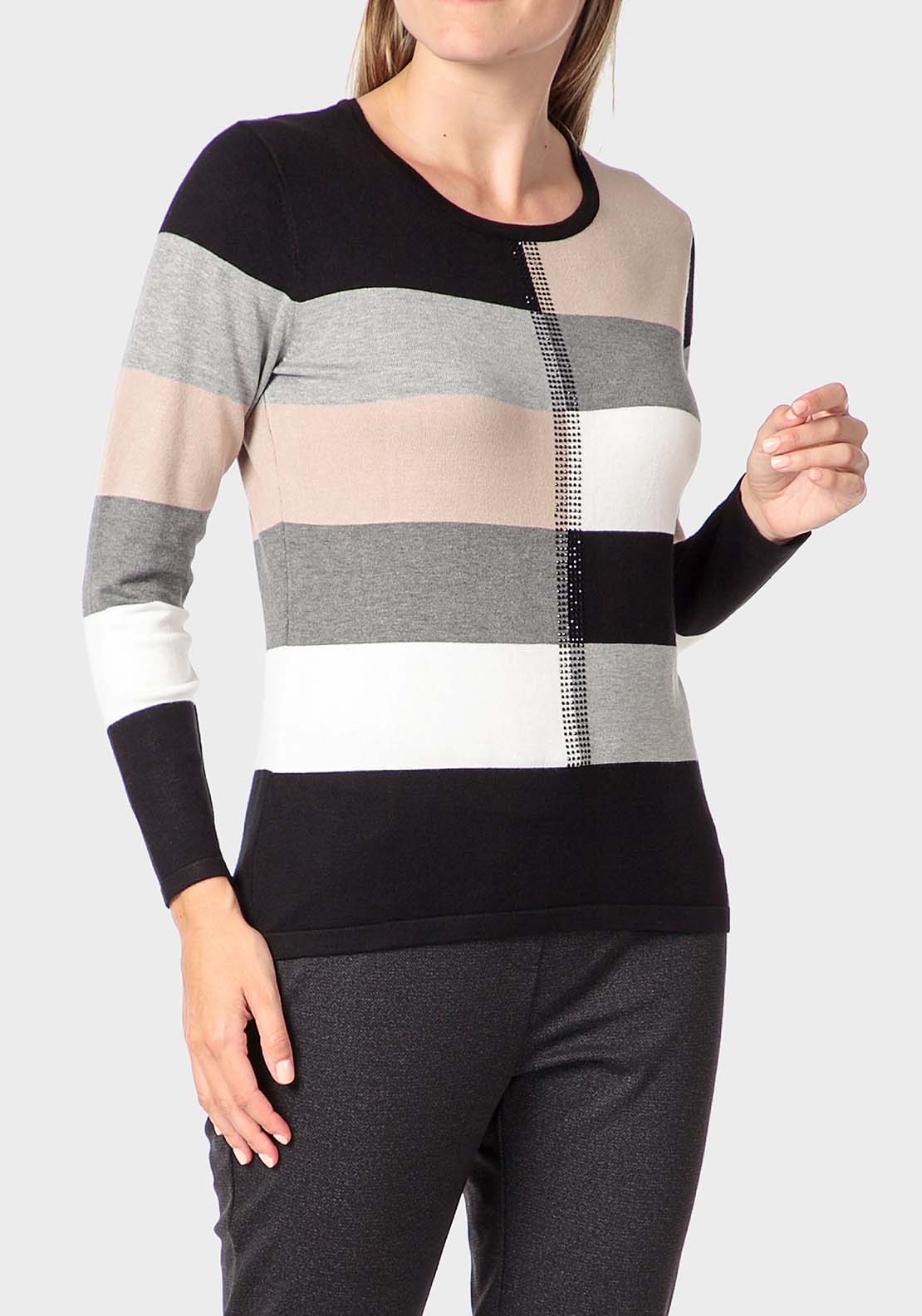 Punt Roma Rhinestone Intarsia Sweater - Black 1 Shaws Department Stores