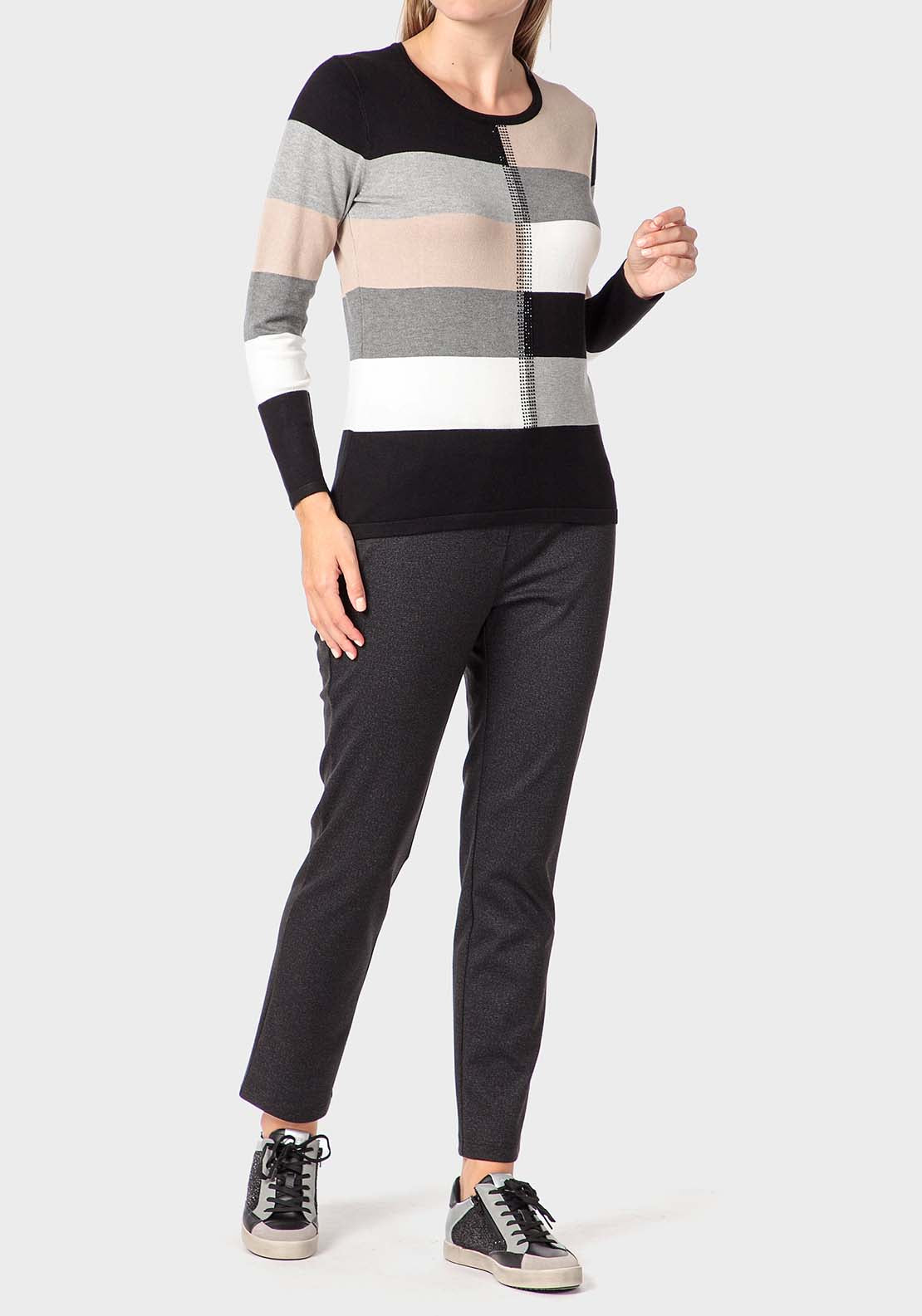 Punt Roma Rhinestone Intarsia Sweater - Black 3 Shaws Department Stores