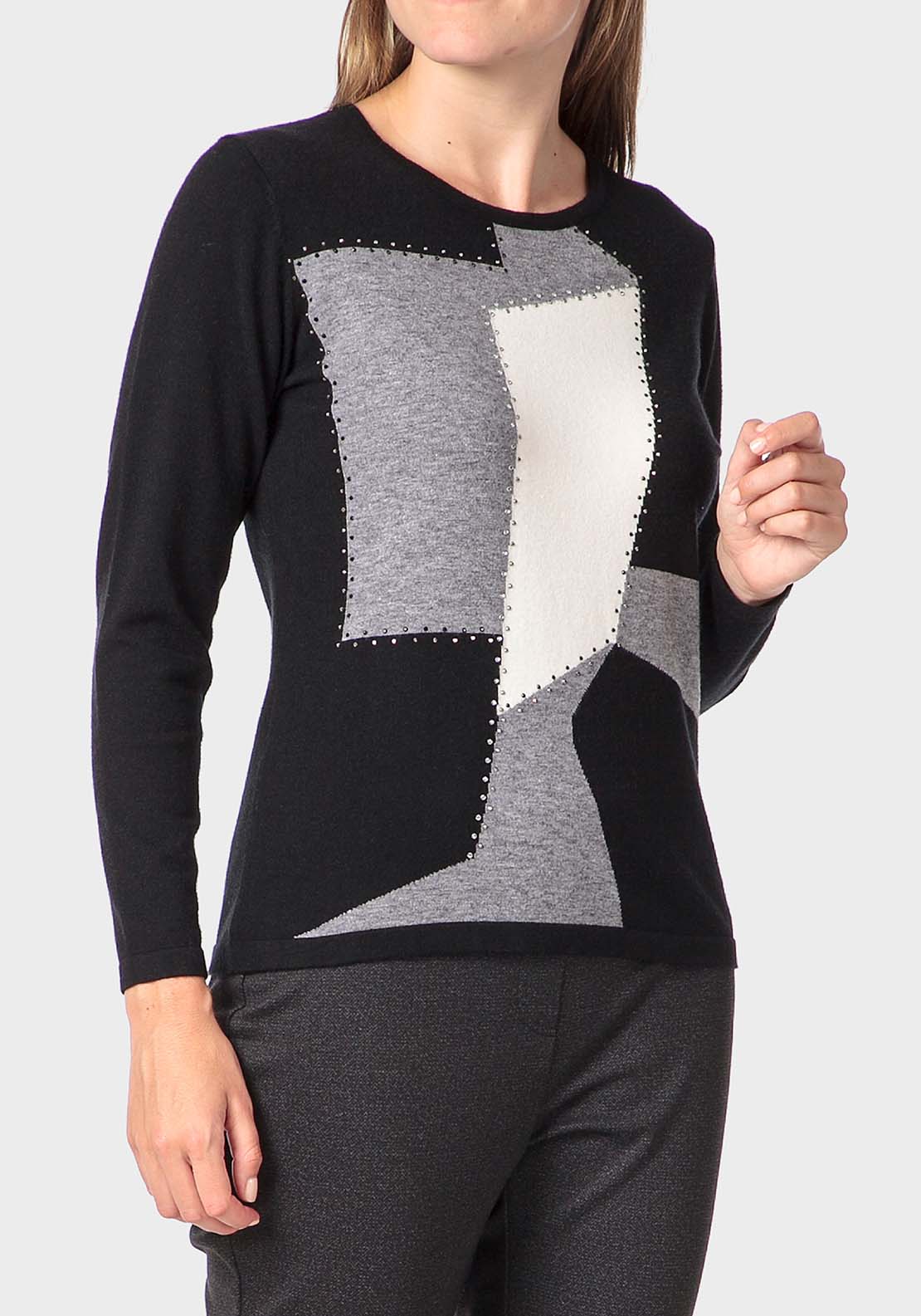 Punt Roma Rhinestone Intarsia Sweater - Black 1 Shaws Department Stores