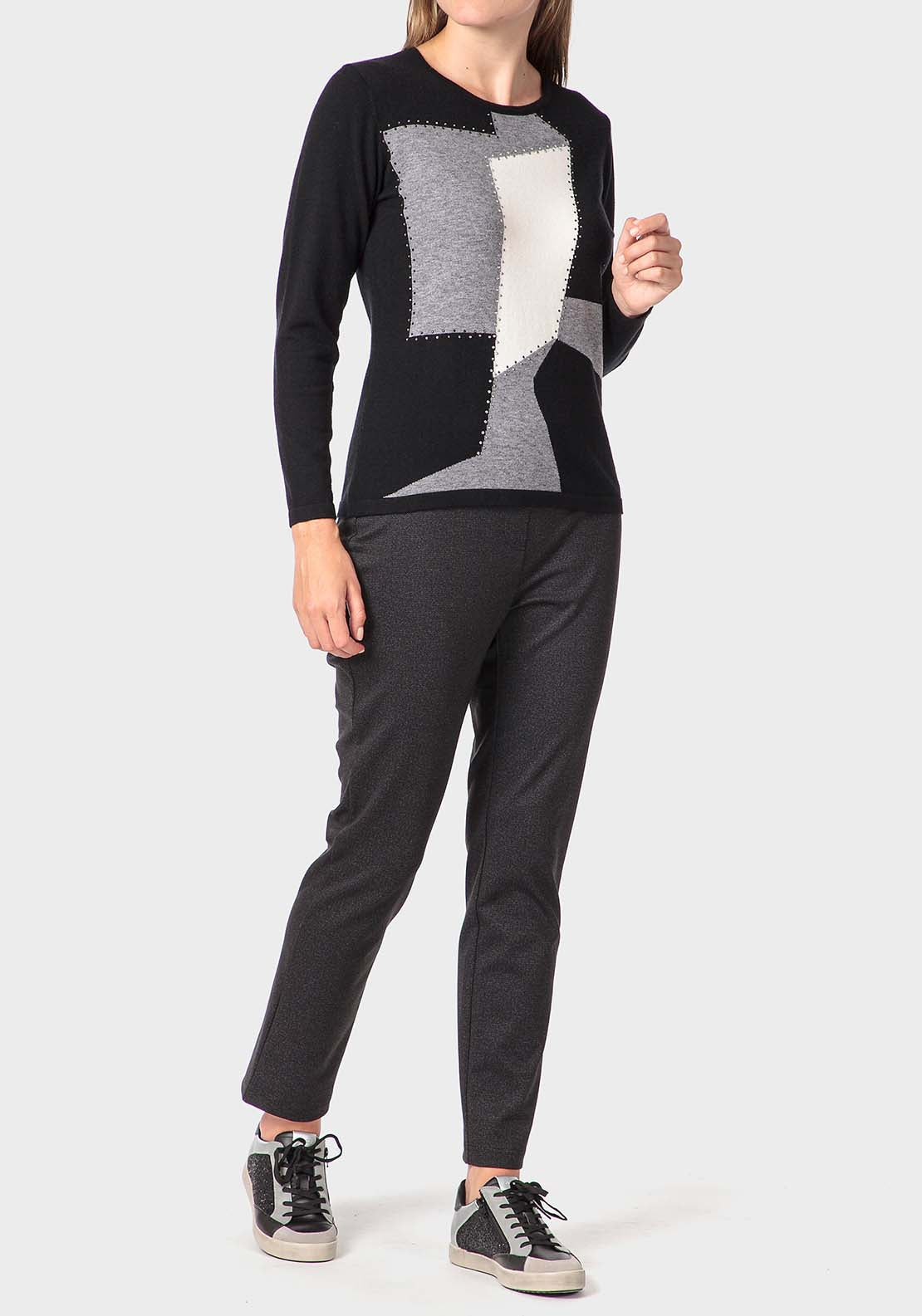 Punt Roma Rhinestone Intarsia Sweater - Black 3 Shaws Department Stores