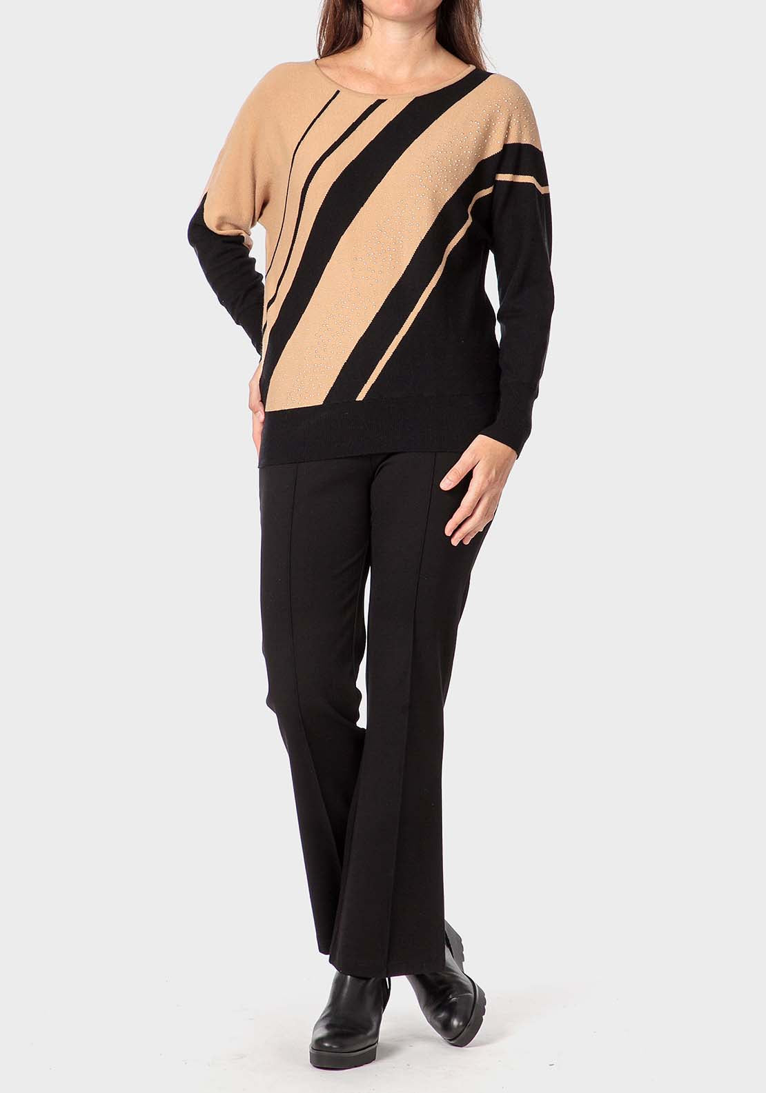Punt Roma Intarsia Studded Sweater - Black 3 Shaws Department Stores