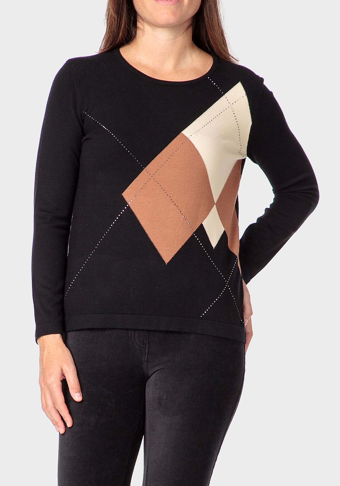 Punt Roma Rhinestone Intarsia Sweater - Black 1 Shaws Department Stores