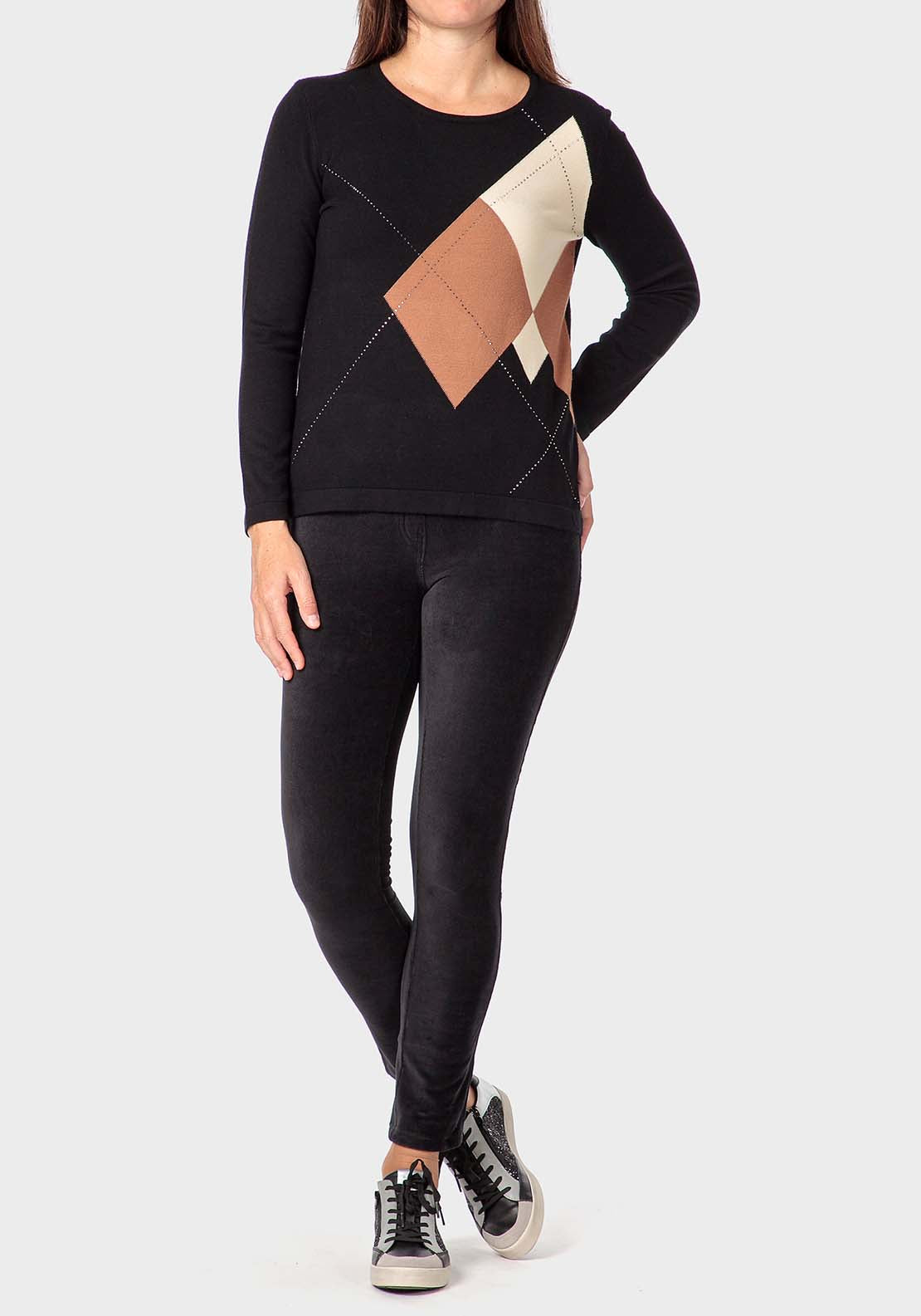 Punt Roma Rhinestone Intarsia Sweater - Black 3 Shaws Department Stores