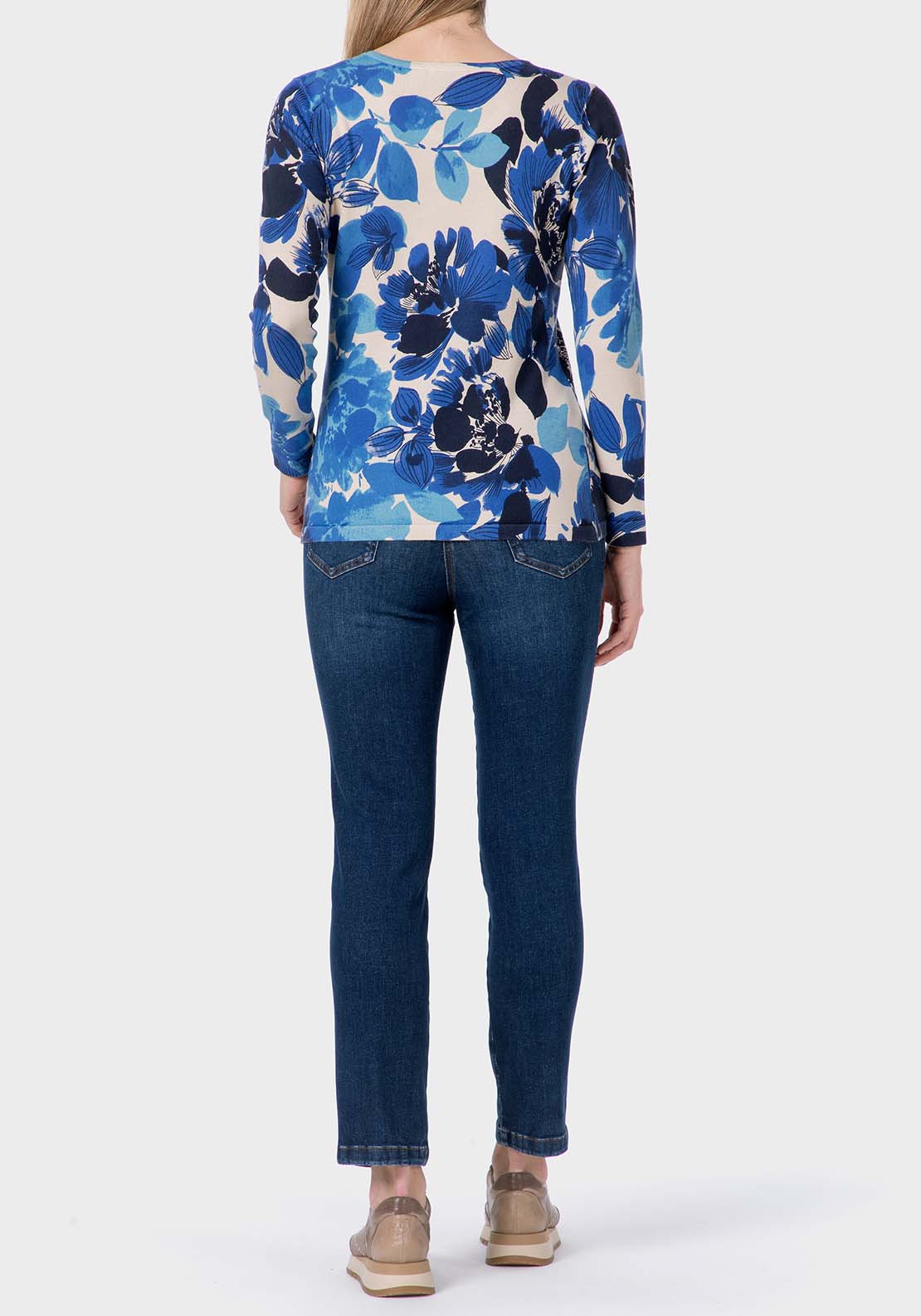 Floral Print Sweater - Blue