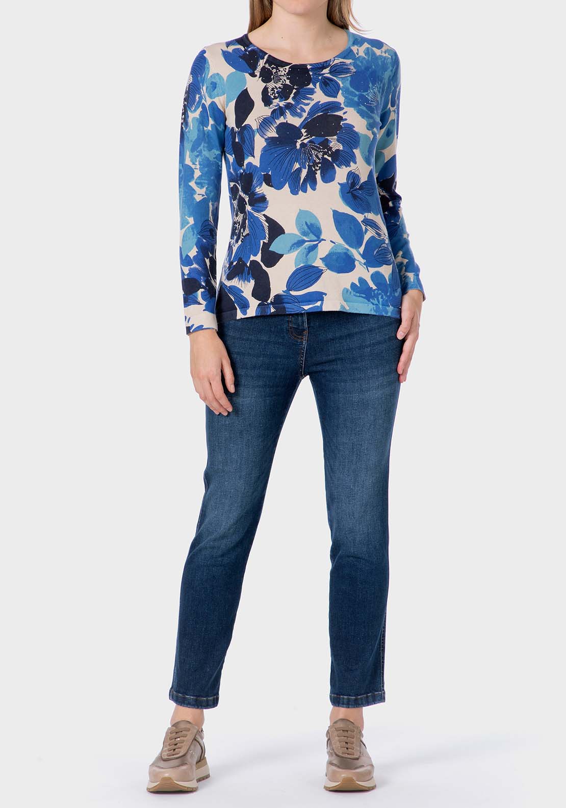 Floral Print Sweater - Blue