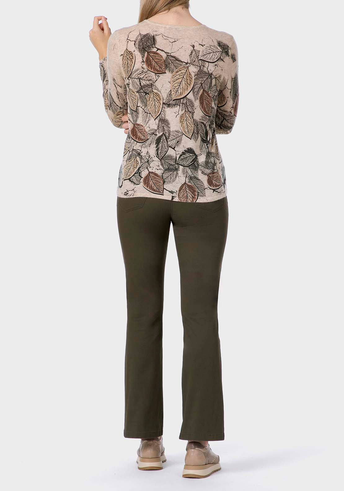 Leaf Printed Sweater - Beige / Grey