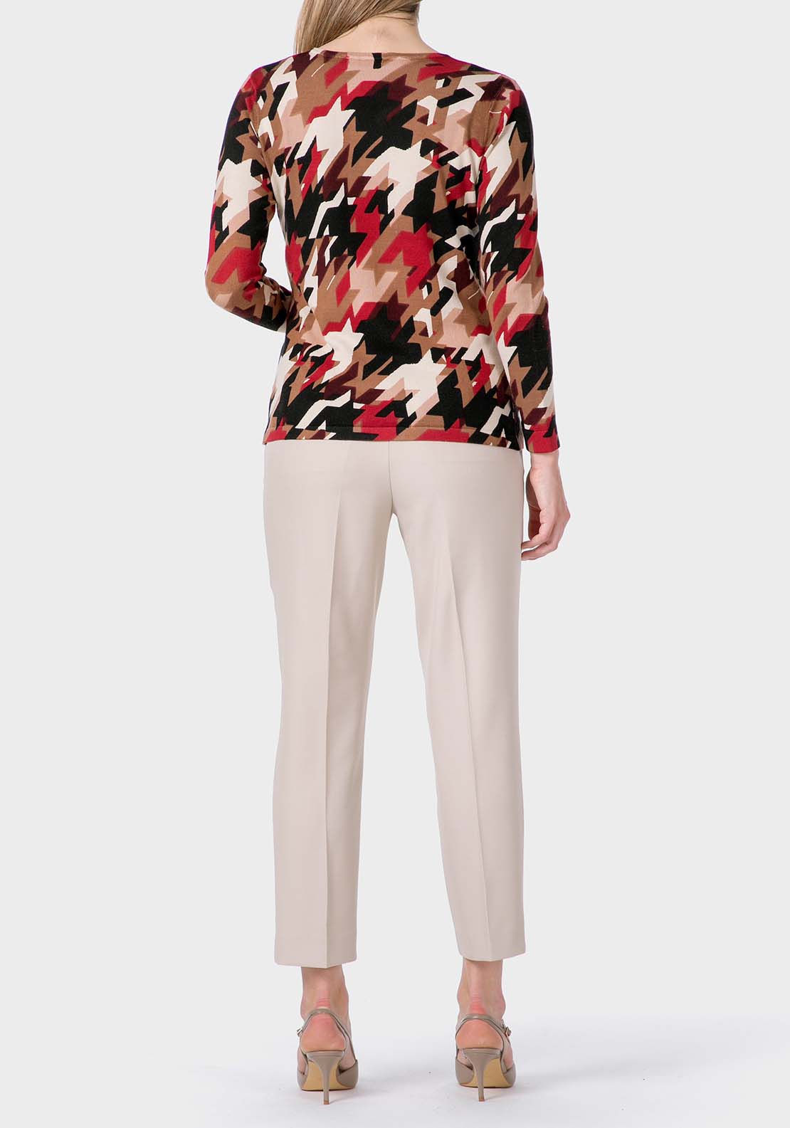 Rhinestone Print Sweater - Beige Camel